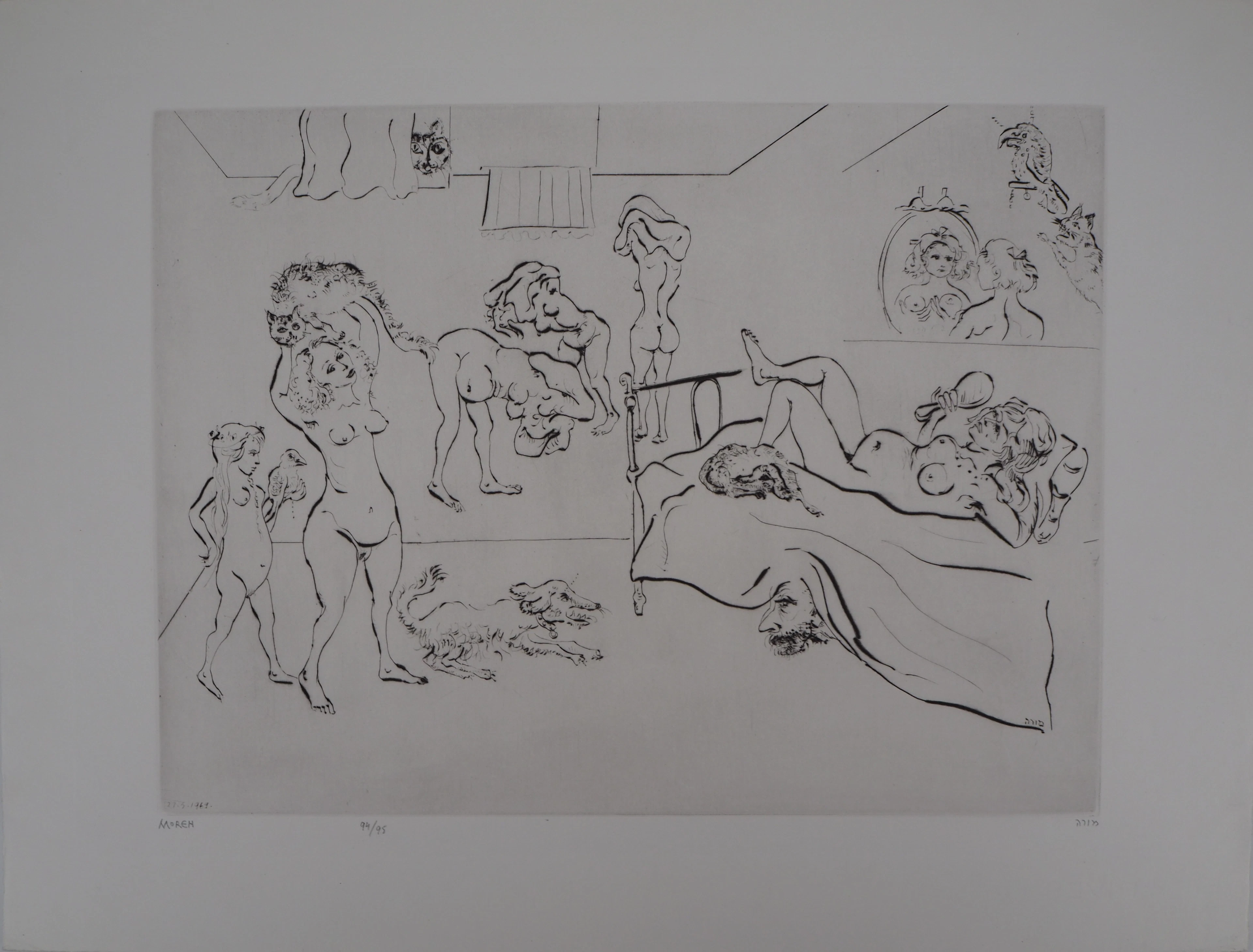 Mordecaï MOREH : La toilette - Gravure originale signée