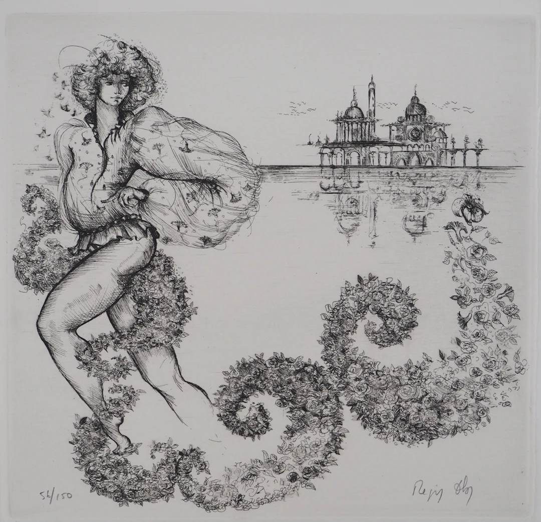 Régis DHO - La déesse Flore à Venise - Gravure originale, signée