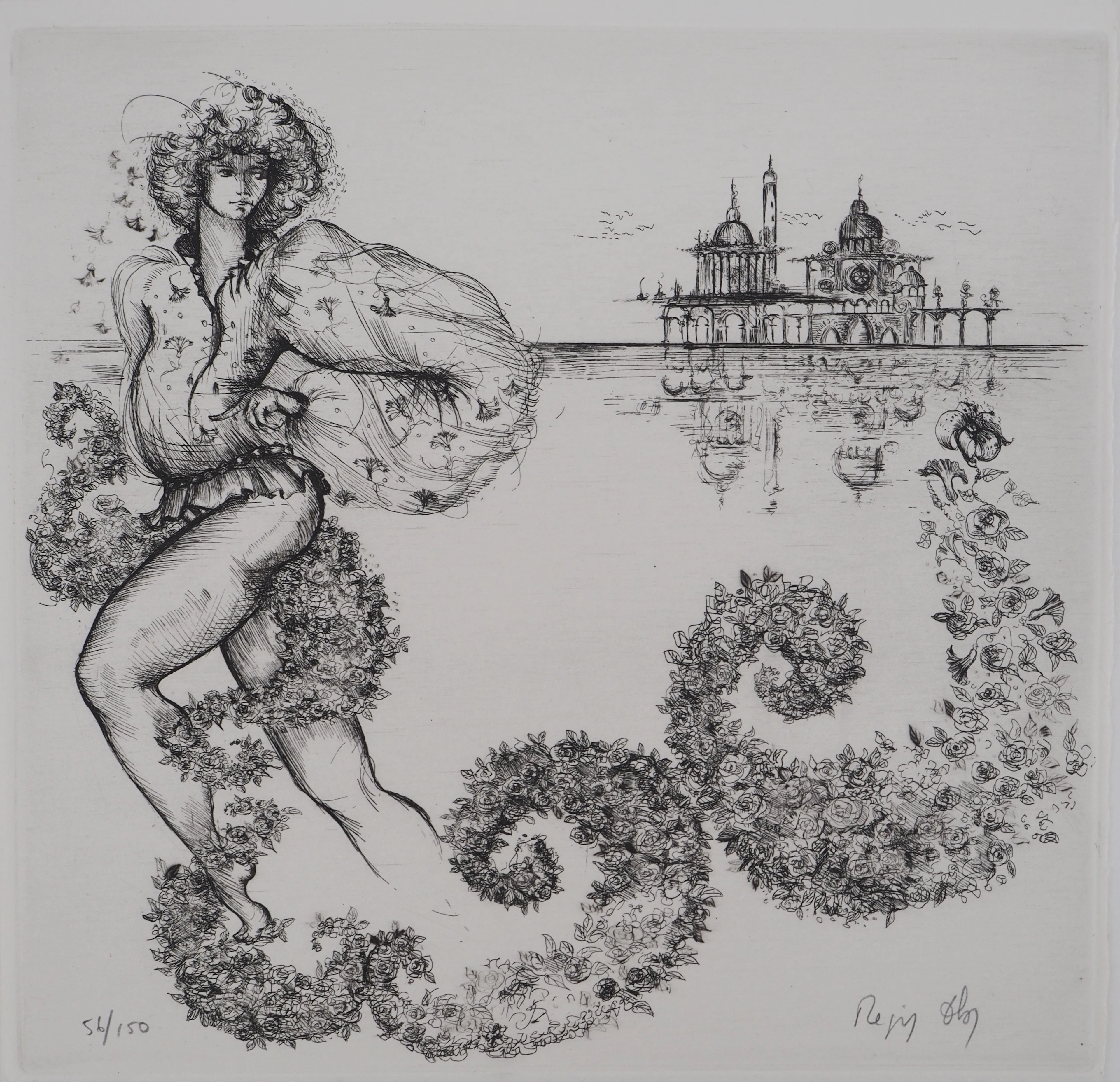Régis DHO - La déesse Flore à Venise - Gravure originale, signée