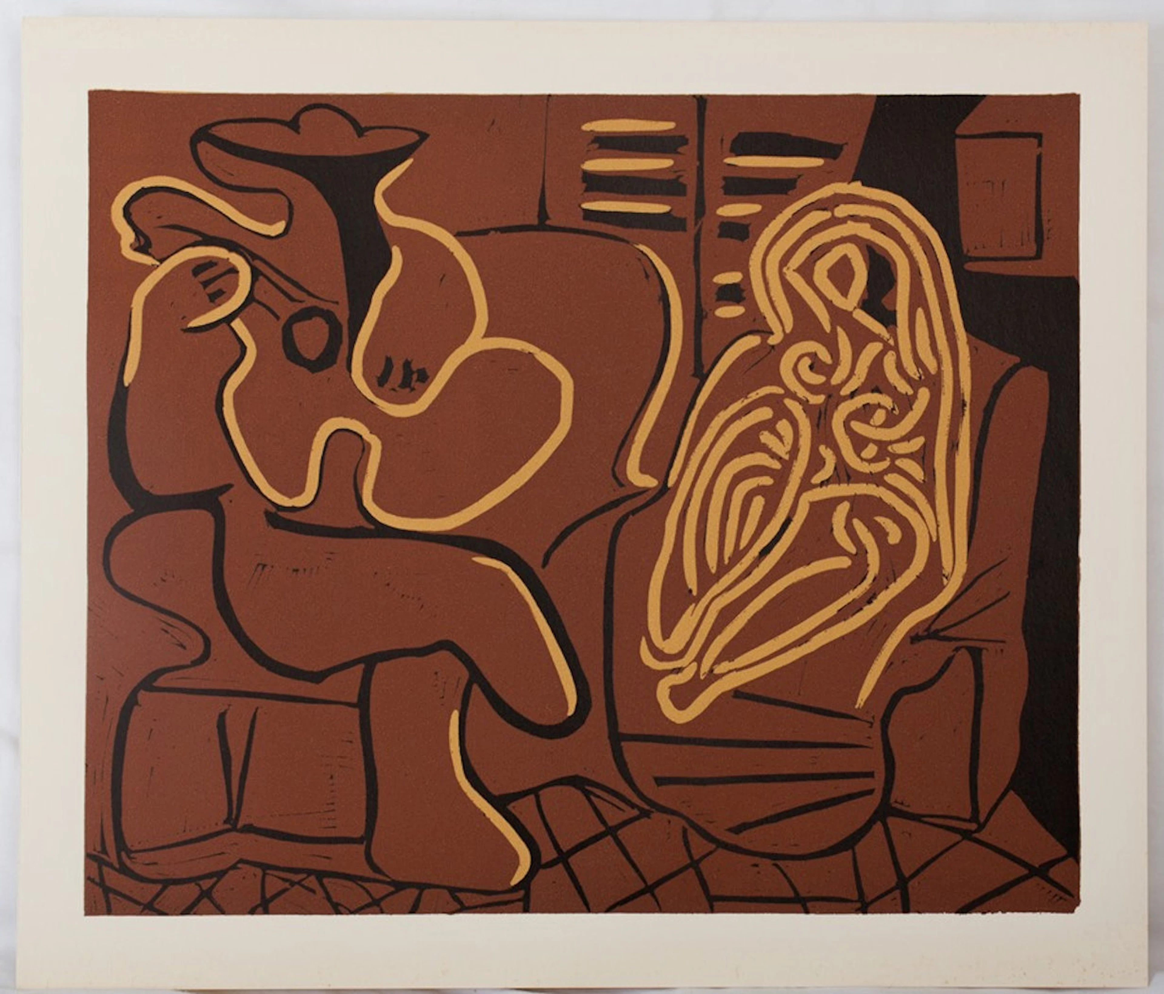 Pablo PICASSO : Femme dans un fauteuil et guitariste, Linogravure