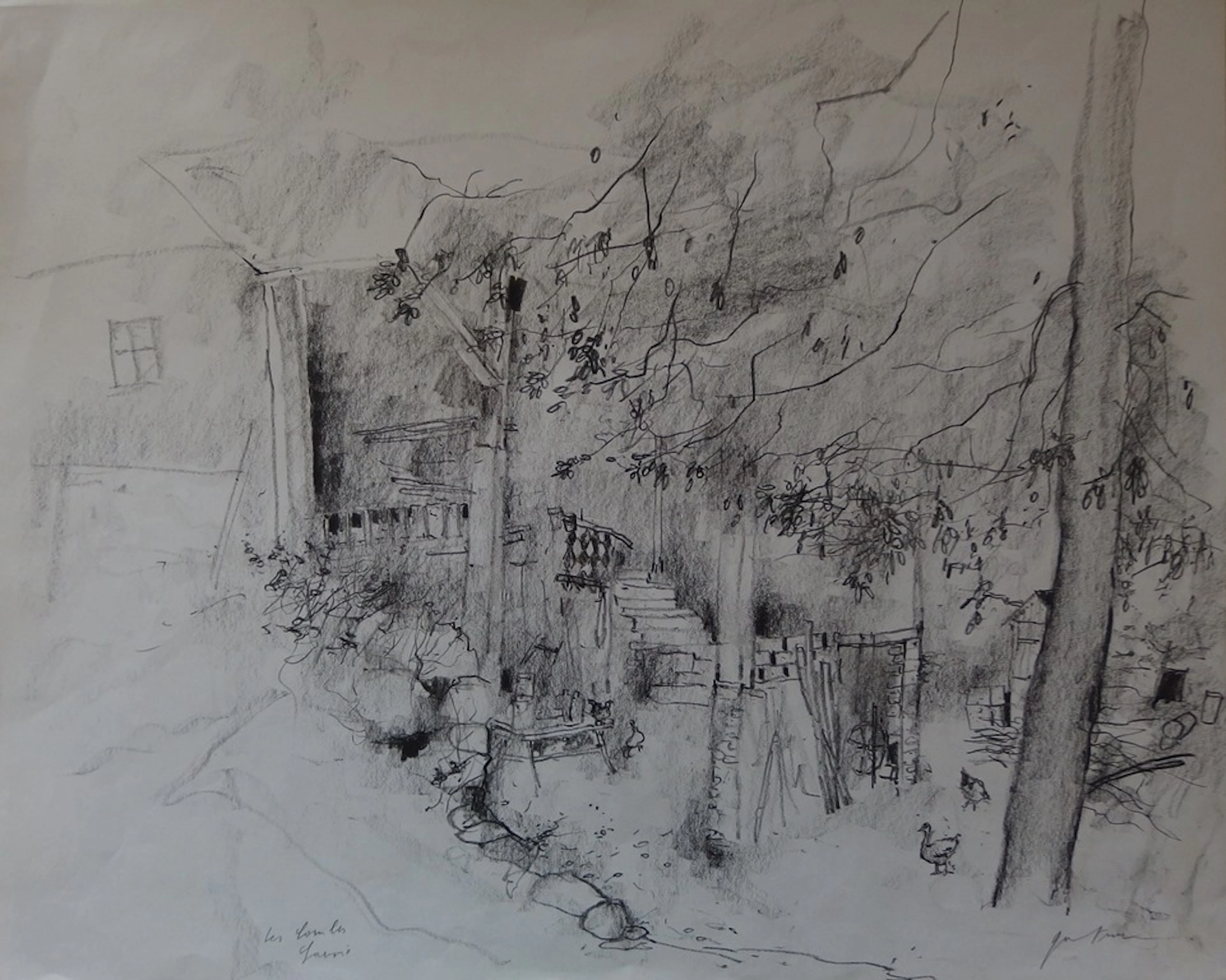 Bernard GANTNER - Les Combes, Savoie, Dessin original au crayon noir