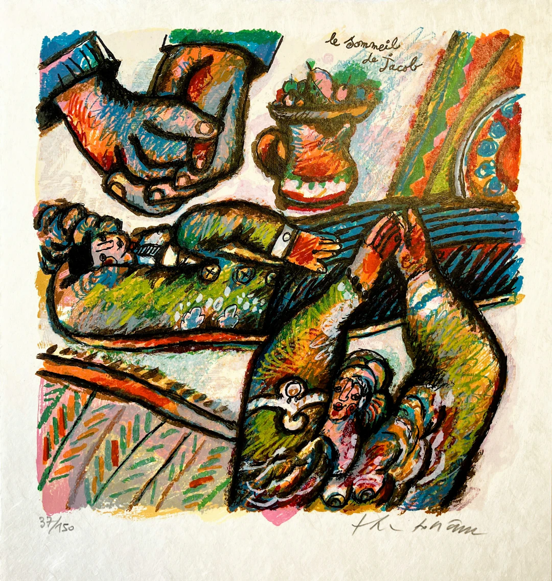 Theo TOBIASSE - Le sommeil de Jacob , lithographie signée sur papier Japon