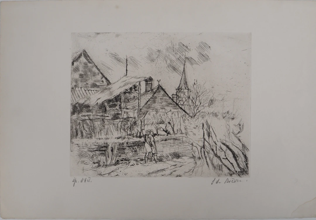Solange de BIÈVRE - Paysage rural, vers 1970 - Gravure originale, signée