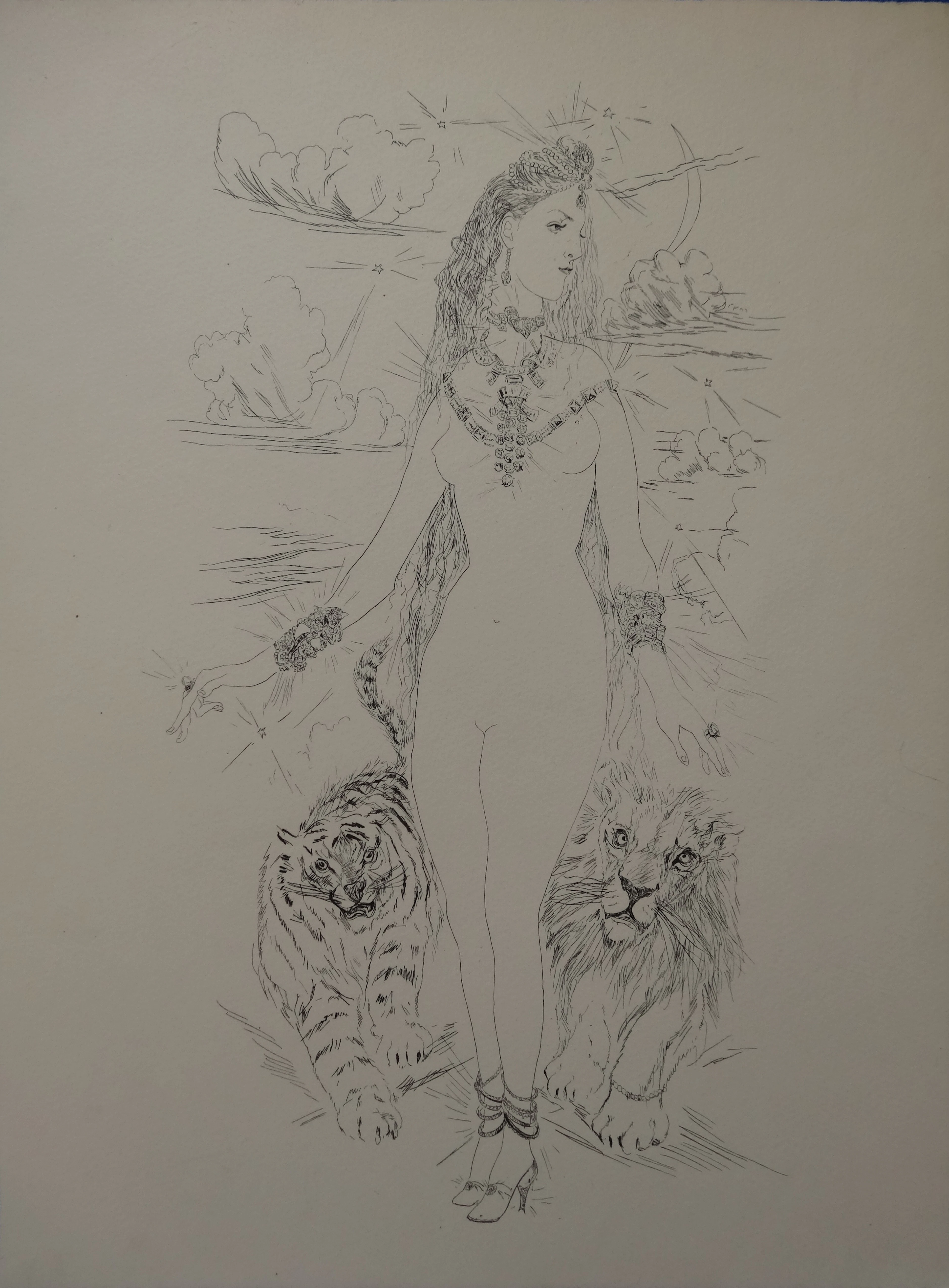Léonard FOUJITA - La Rivière Enchantée, Nu aux tigres - Gravure originale