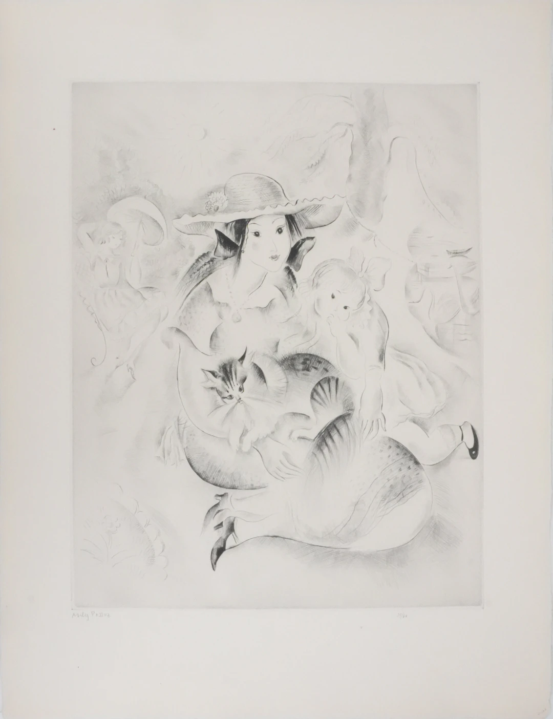 Mily POSSOZ : Famille avec un chat - Gravure originale signée