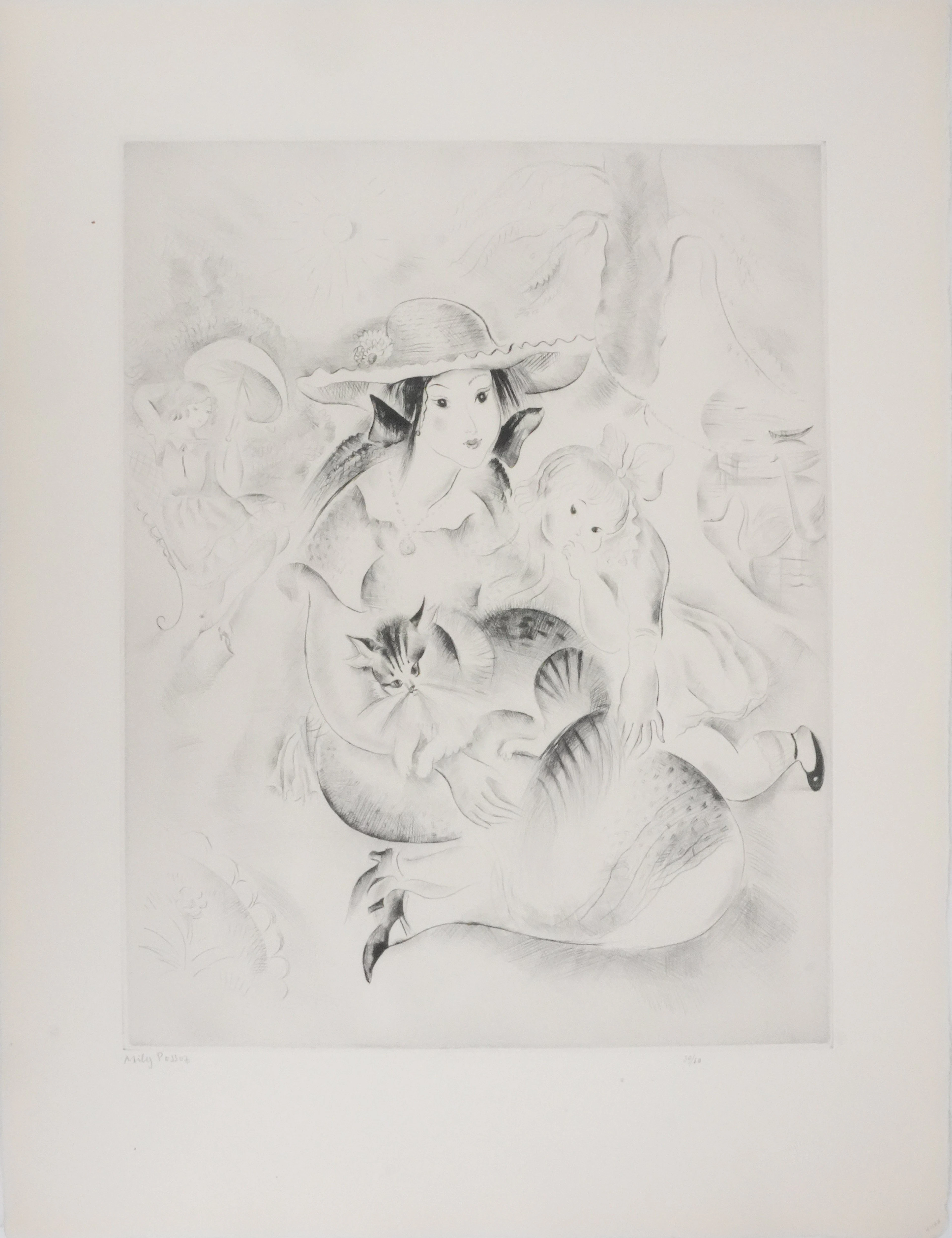 Mily POSSOZ : Famille avec un chat - Gravure originale signée