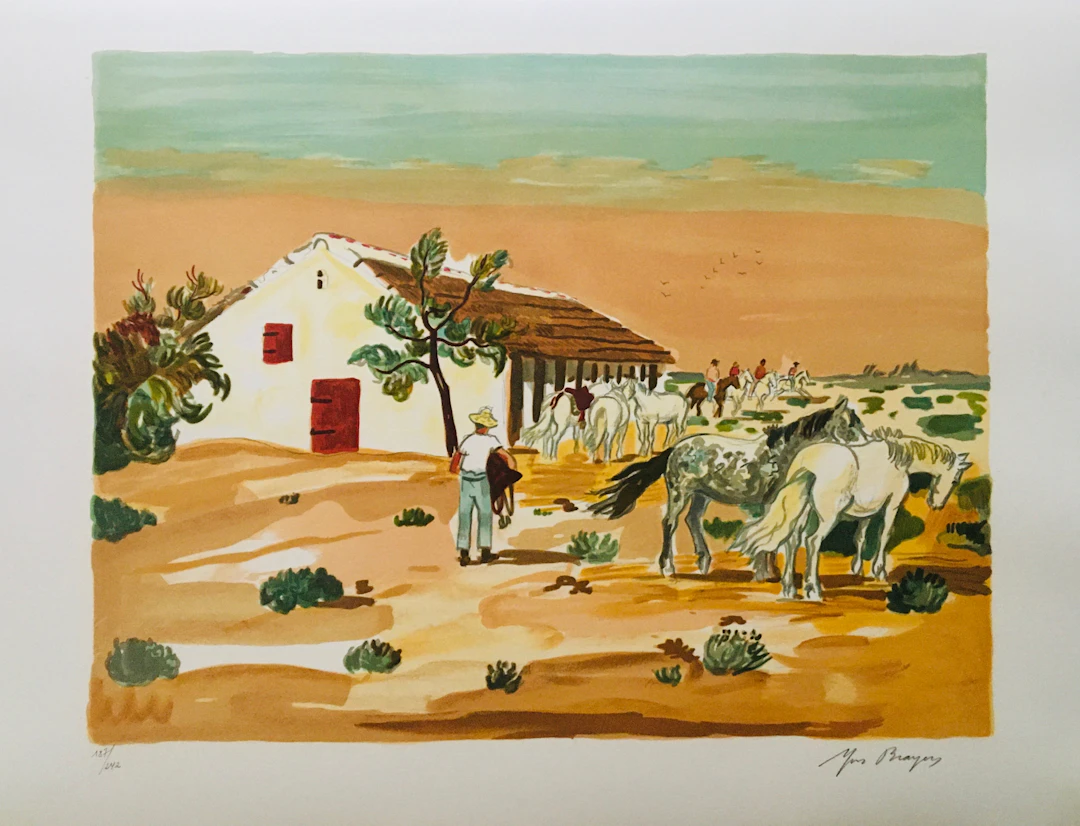 Yves BRAYER - Ecurie à Cacharel, 1973 - Lithographie signée au crayon