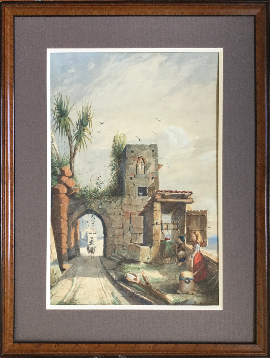 Nicolas RENIÉ - Le puits animé ,1851 - Aquarelle signée