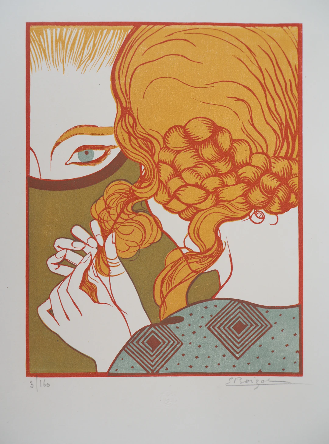 Emile BOIZOT : Art Déco, le Miroir - Bois gravé original signé, 1927
