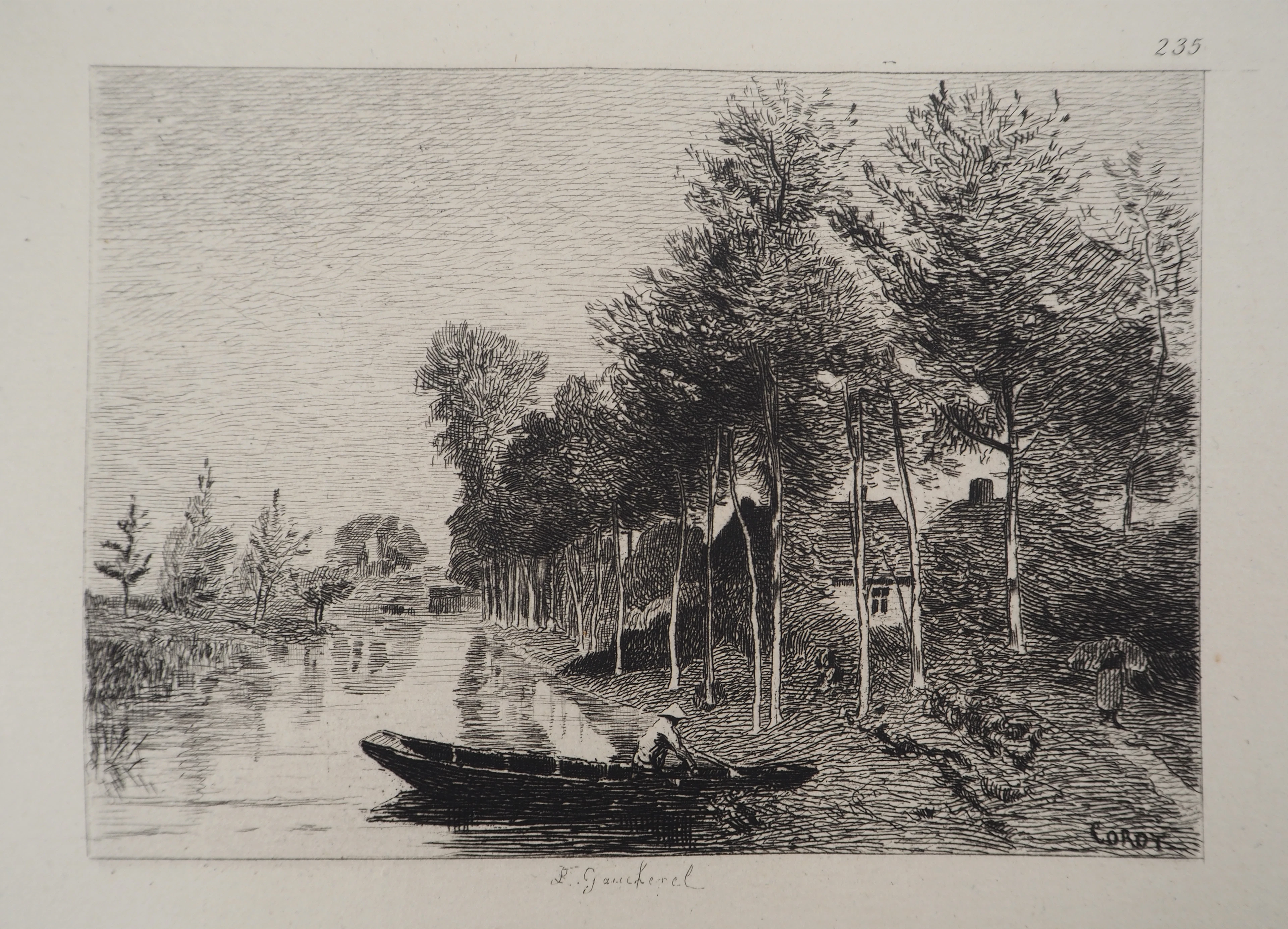 JB Camille COROT (d’après) - Paysage, Rivière avec canot, 1873 - Gravure