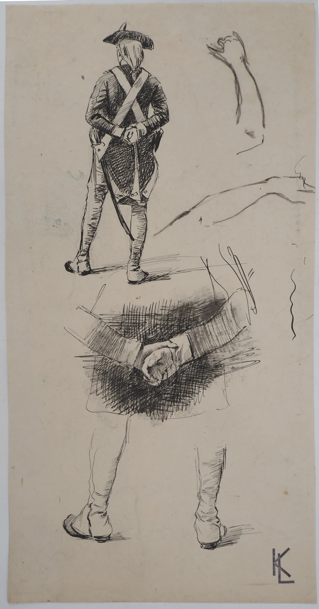 Léopold Franz KOWALSKI: Un soldat de dos, dessin original