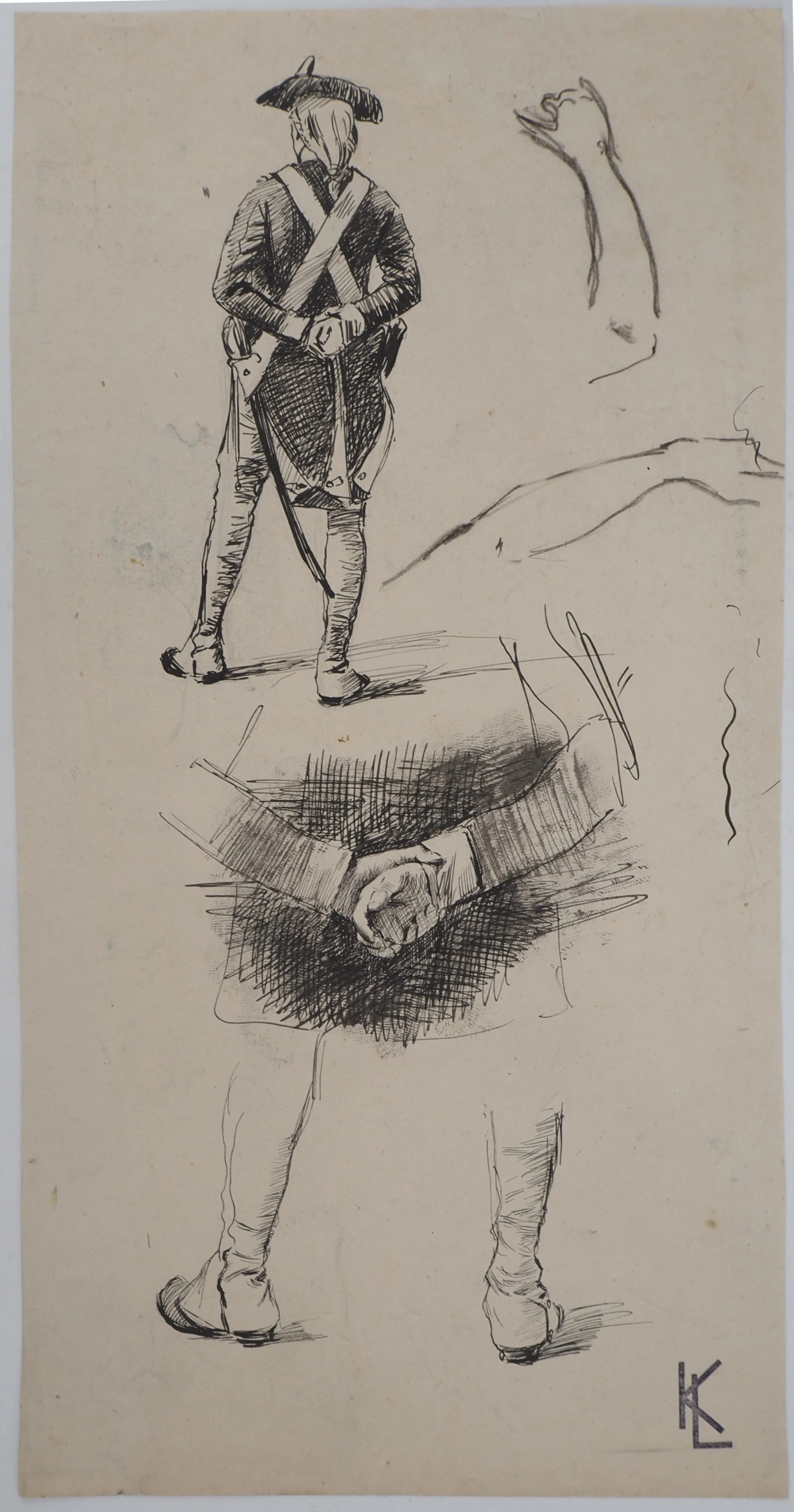 Léopold Franz KOWALSKI: Un soldat de dos, dessin original
