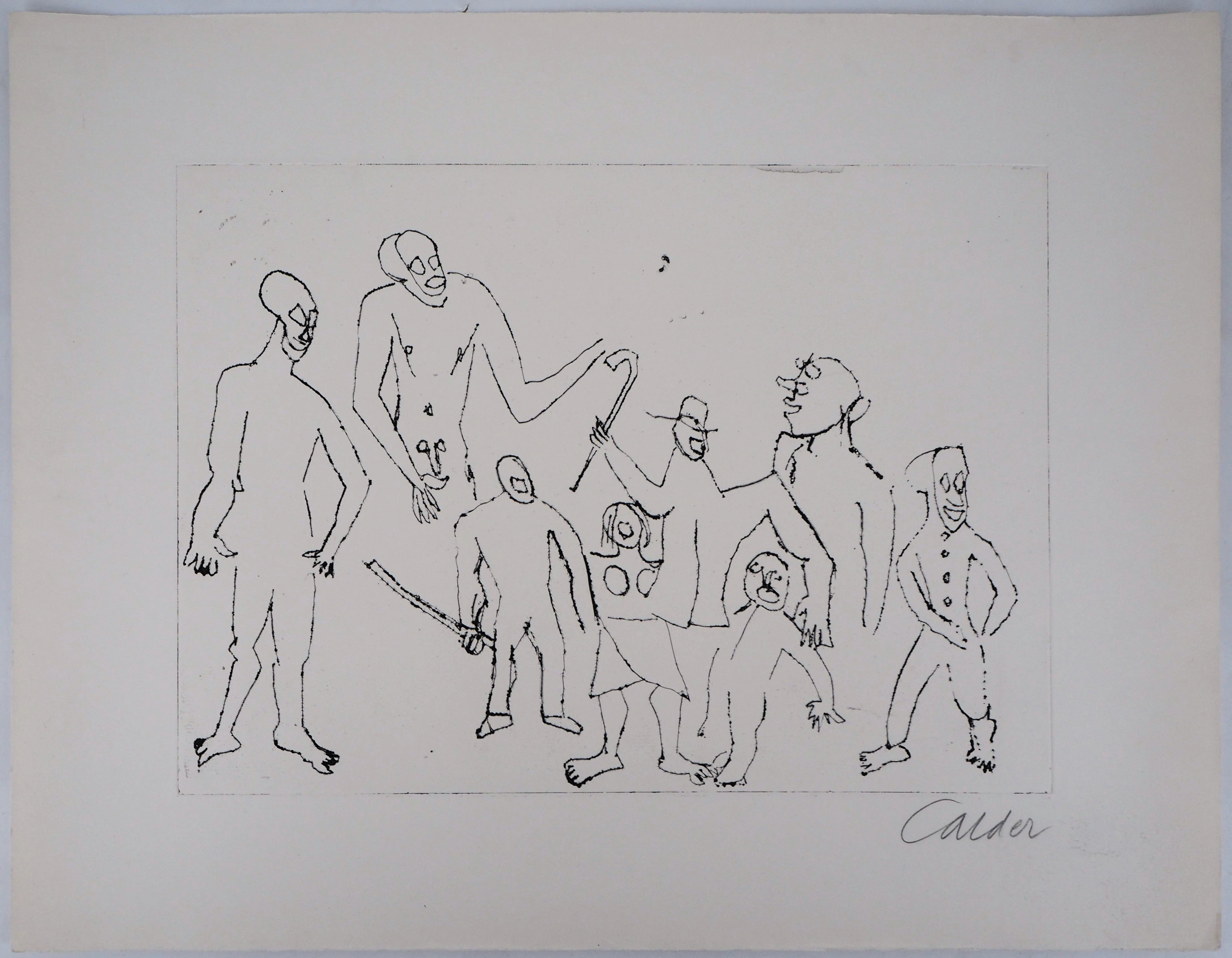 Alexandre CALDER - Santa Claus, Groupe joyeux - Gravure originale signée