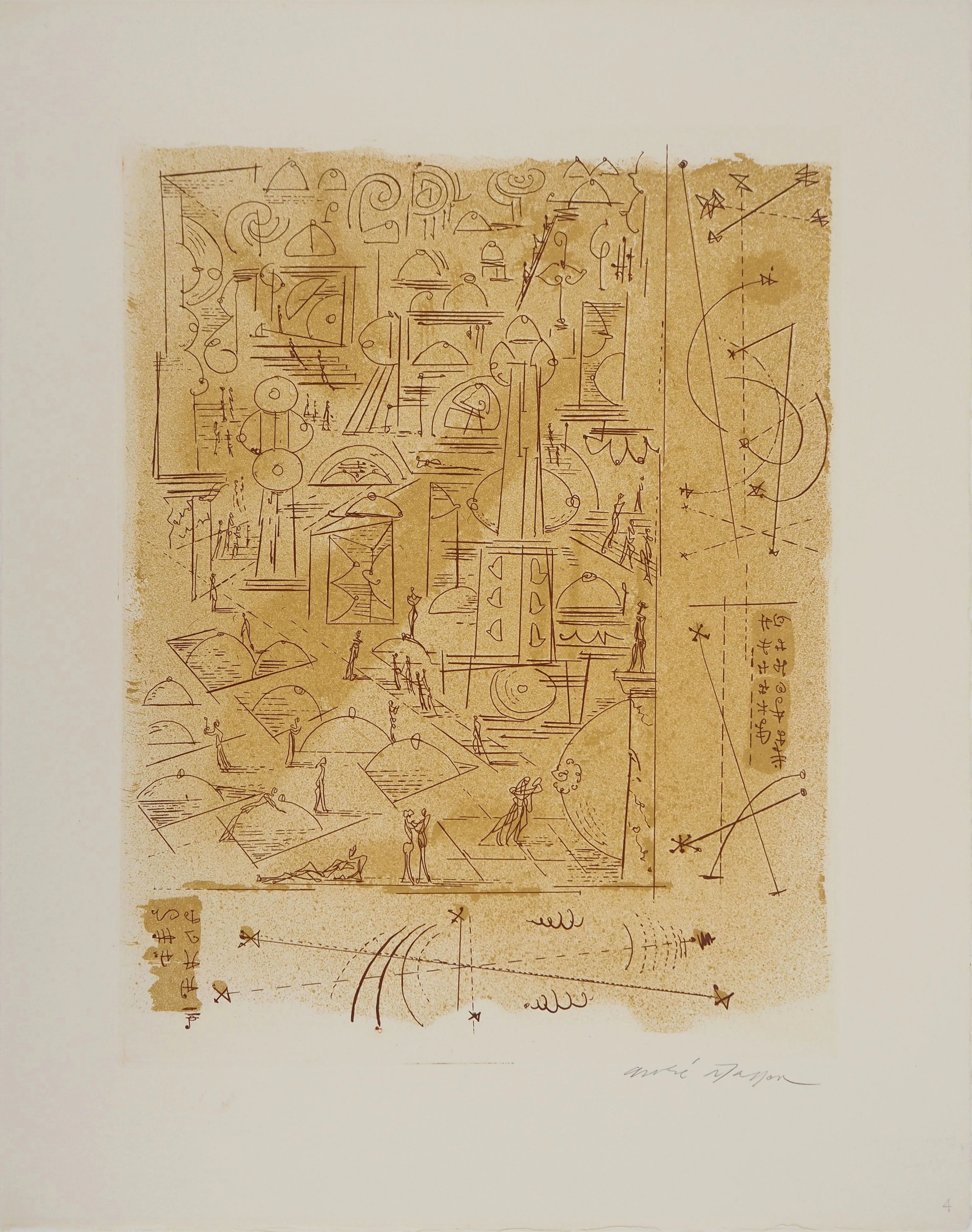André MASSON : Urbanisme senologique, Gravure originale signée