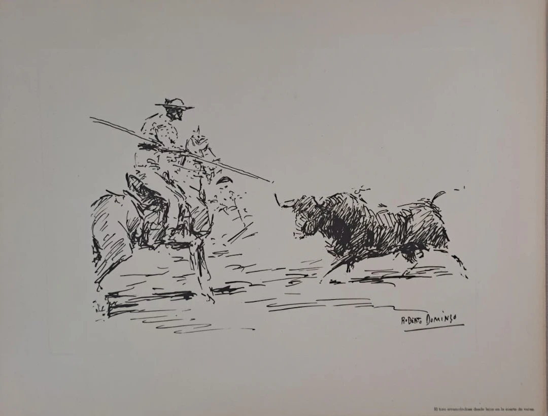 Roberto Domingo y Fallola - El toro arrancandose desde lejos en la
