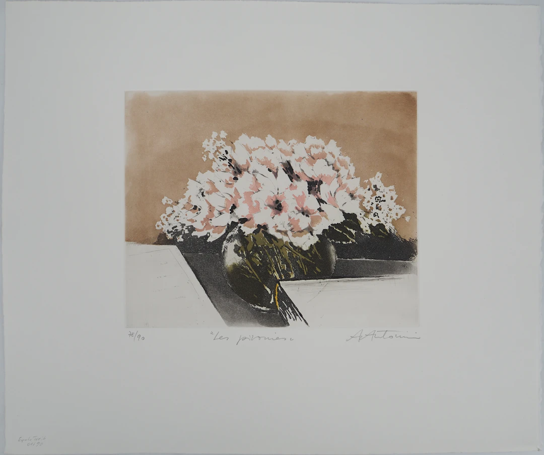 Annapia ANTONINI Les pivoines, 1968 - Gravure sur cuivre originale