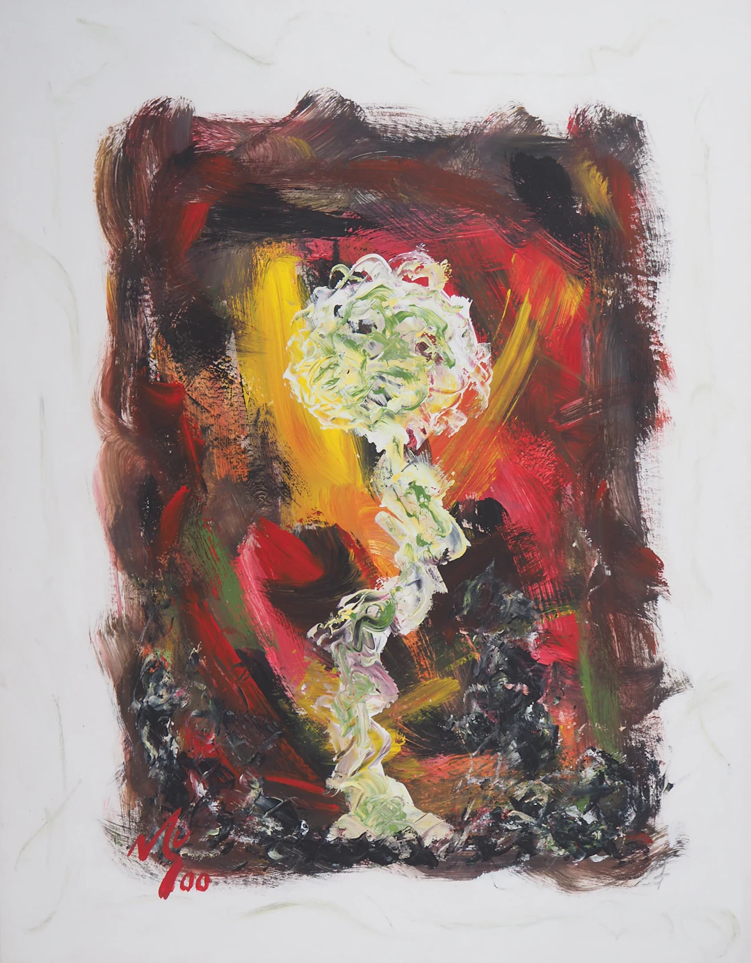 Michel GUIGNARD : Fleur dans un paysage fauve, 2000 - Acrylique et