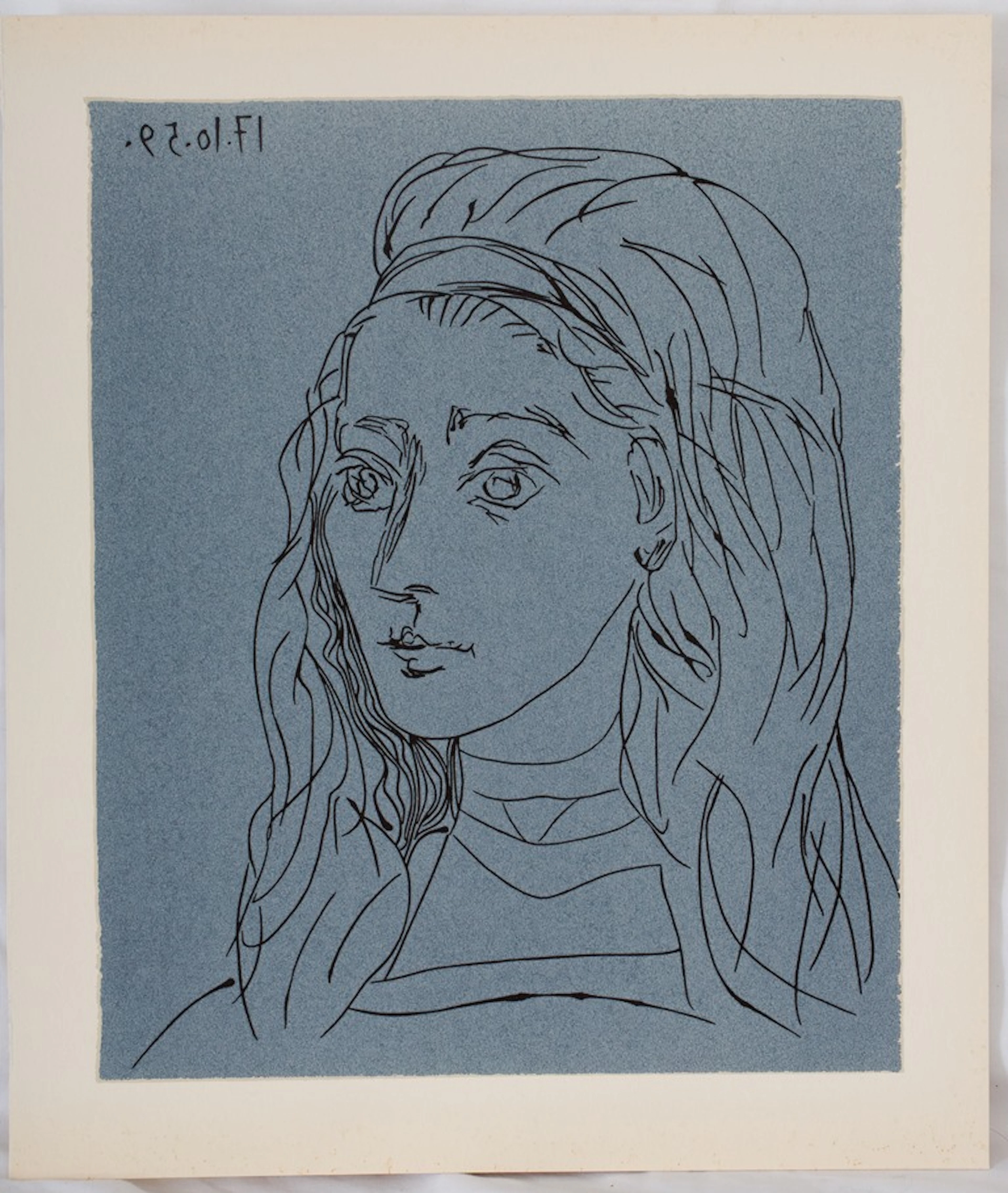 Pablo PICASSO : Portrait de Jacqueline - Linogravure (1962)