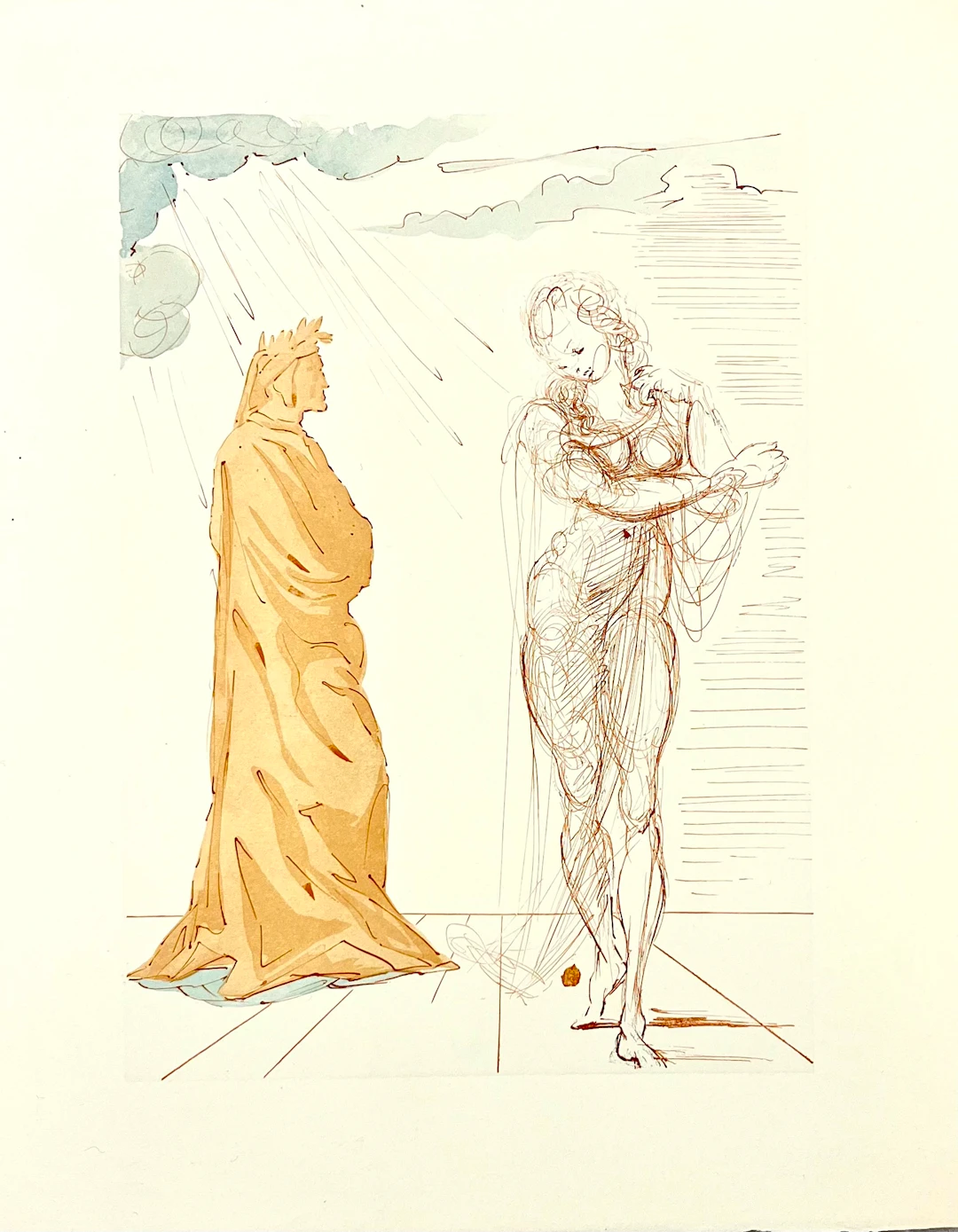 Salvador Dali - Bois original gravé - "Virgile réconforte Dante"