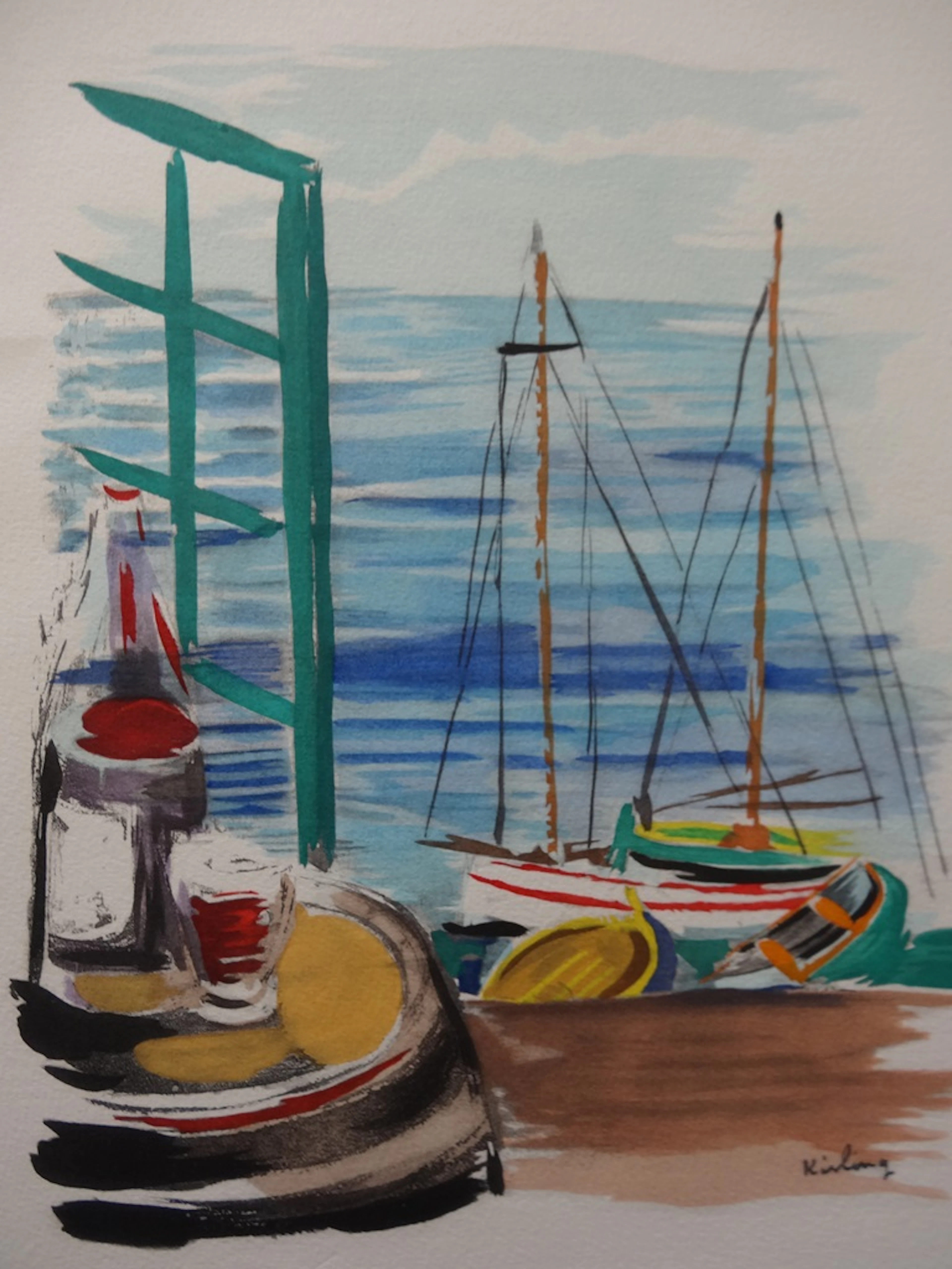 Moise KISLING - Le port de Cannes - Lithographie signée