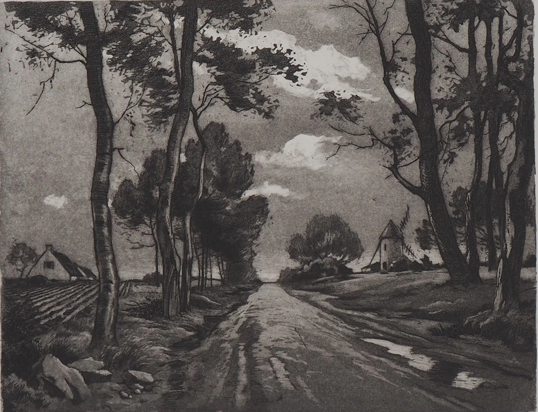 Eugène Delâtre - Le moulin à vent - Gravure originale