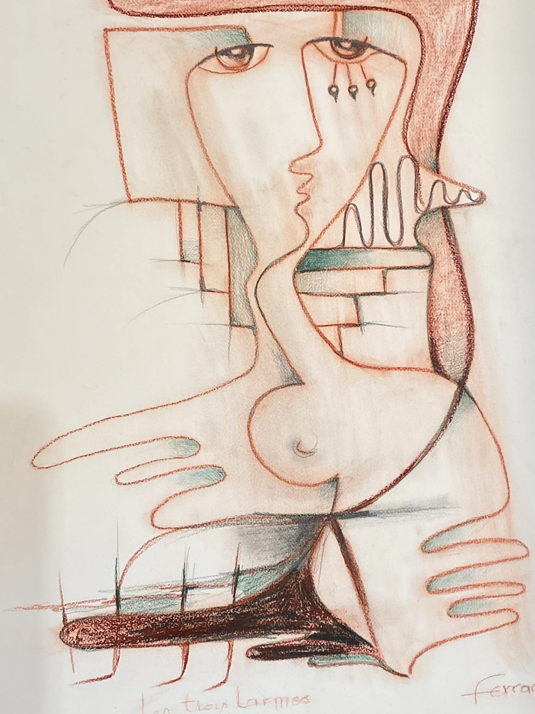 André Ferrand "Les trois larmes" ca. 1998 Sanguine sur papier