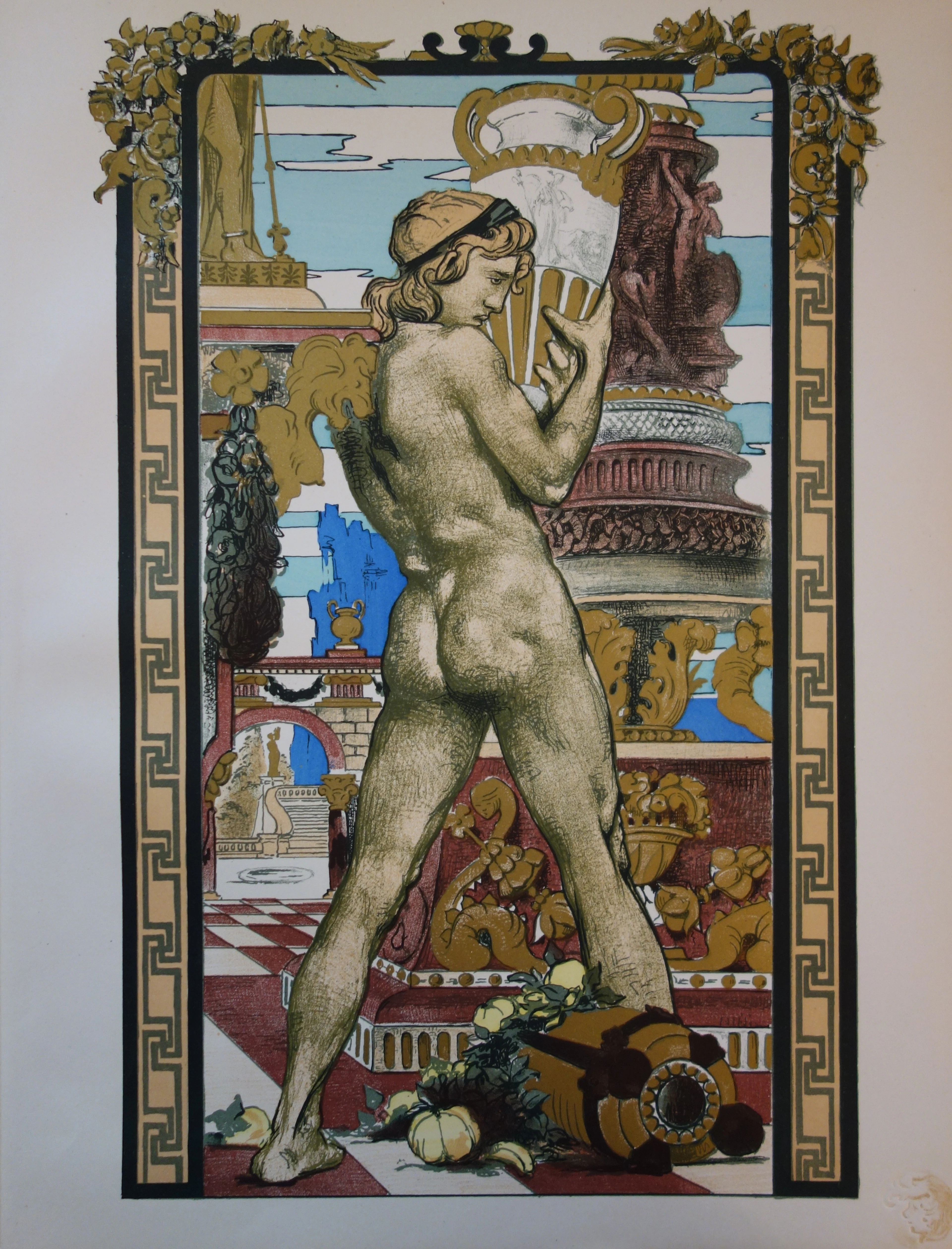 Georges DESVALLIERES : Porteur d’amphore, Lithographie originale signée