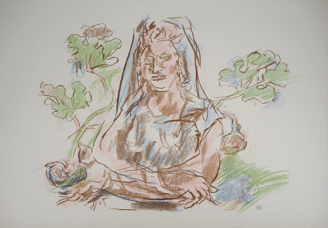 Oskar KOKOSCHKA - Femme tenant un nid, 1962 - Lithographie originale signée