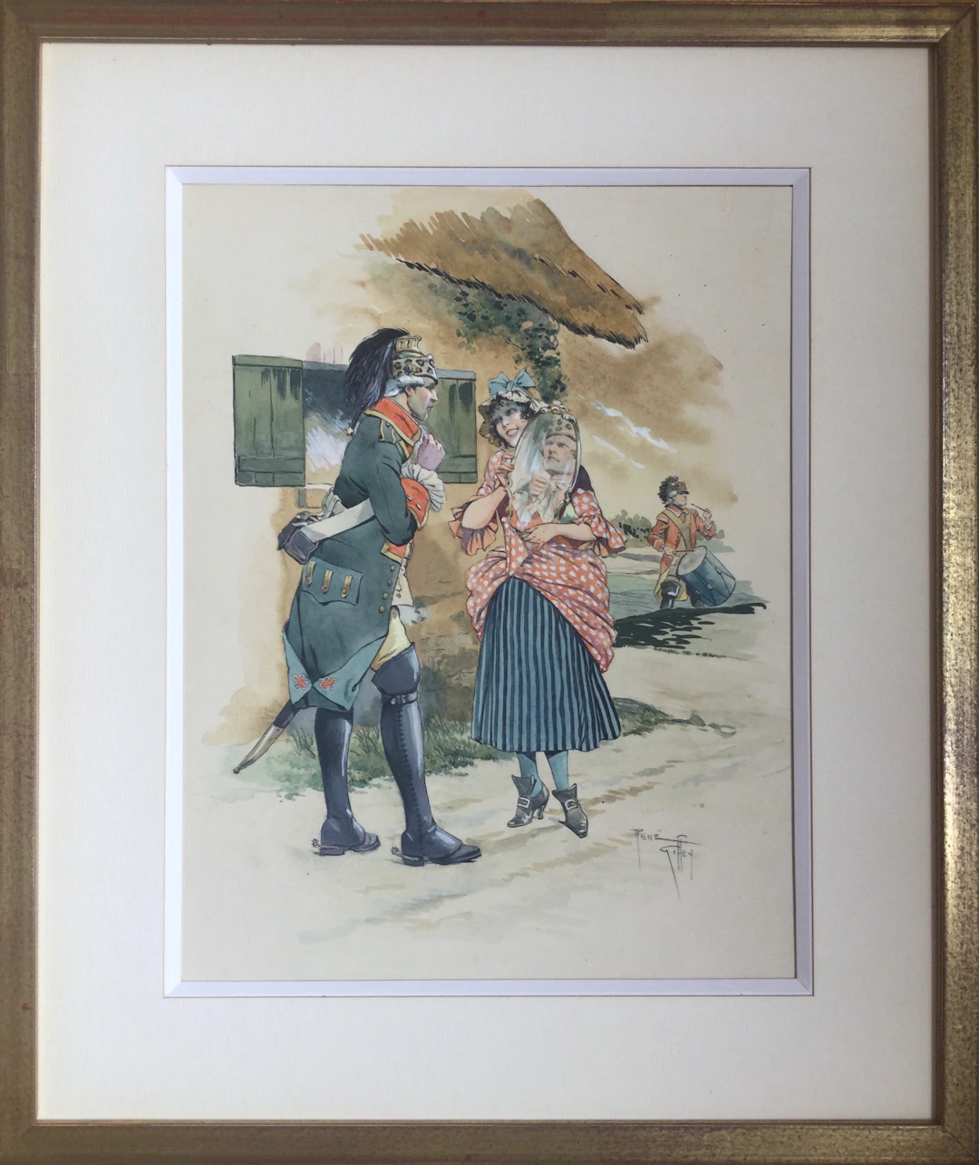 René GIFFEY - Scène de genre,vers 1920 - Gouache et aquarelle signée