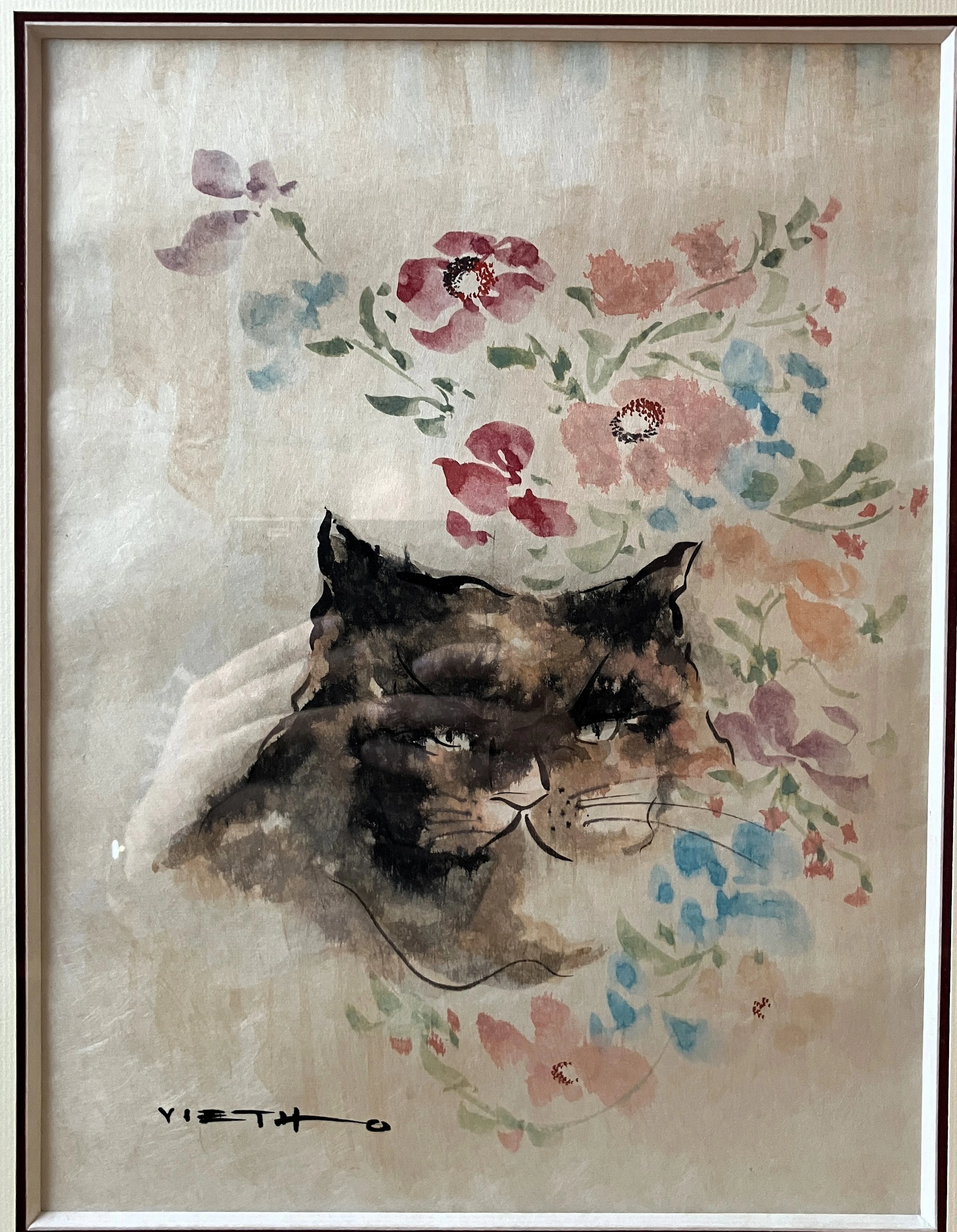 Claude Viet Hô - Fleurs de chat, 1967, aquarelle