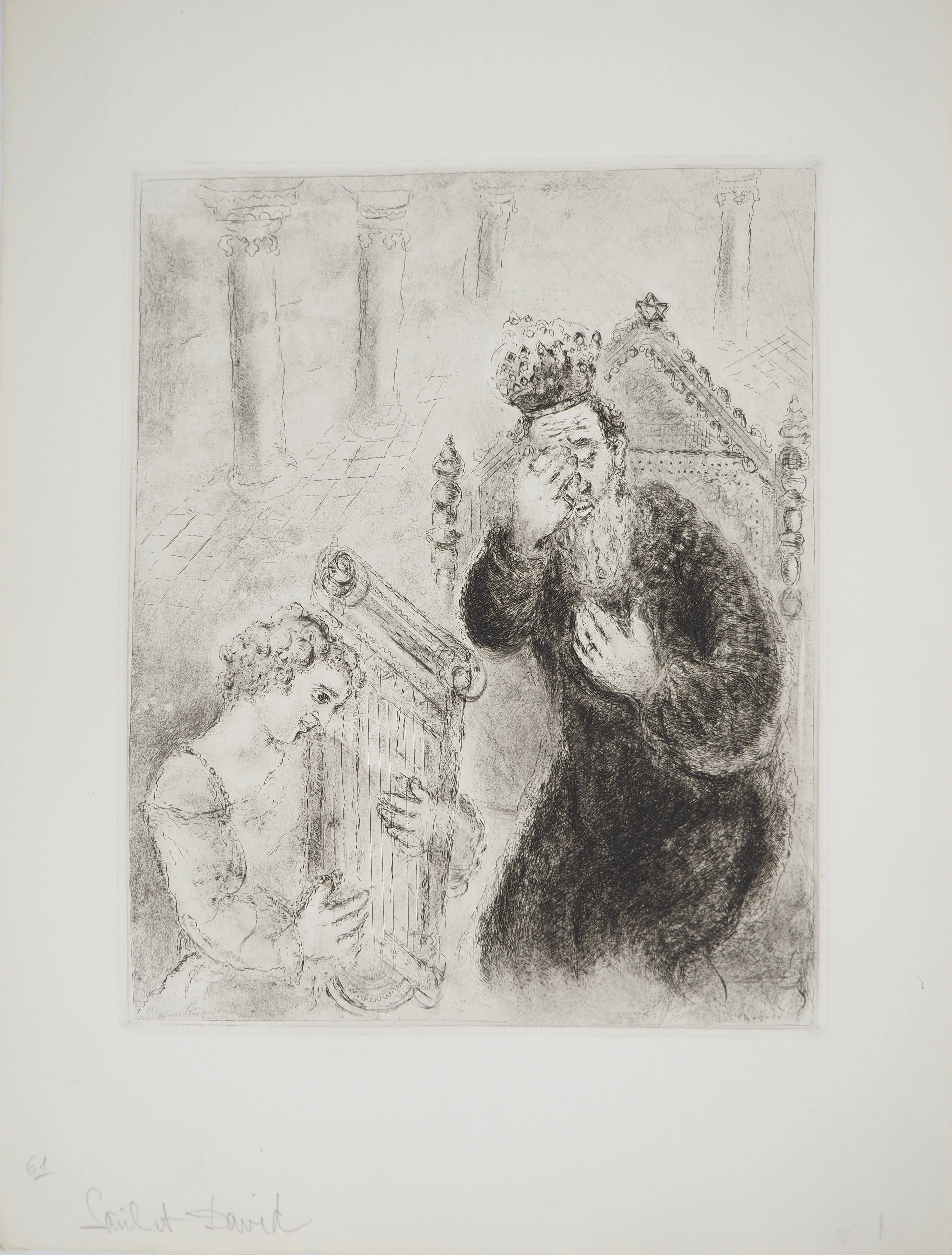 Marc CHAGALL : Saül et David, Gravure originale signée