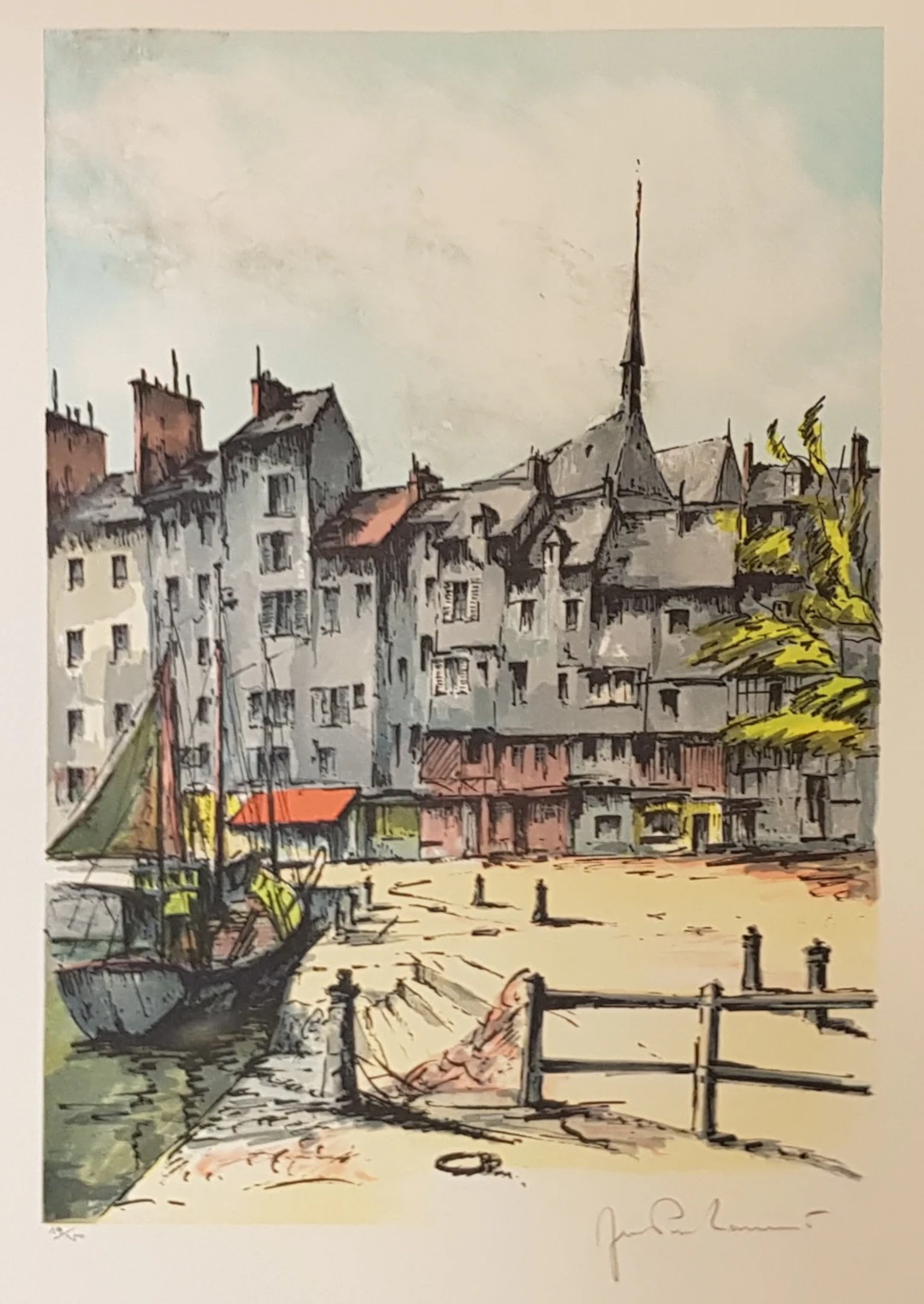 Jean Pierre LAURENT - Le Port de Honfleur, 1980 - Lithographie originale signée