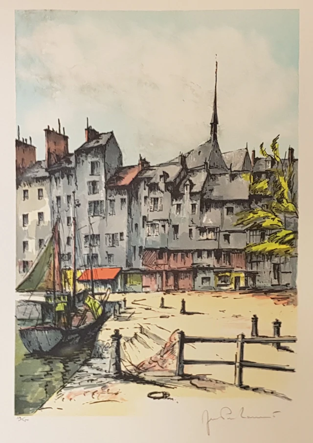 Jean Pierre LAURENT - Le Port de Honfleur, 1980 - Lithographie originale signée