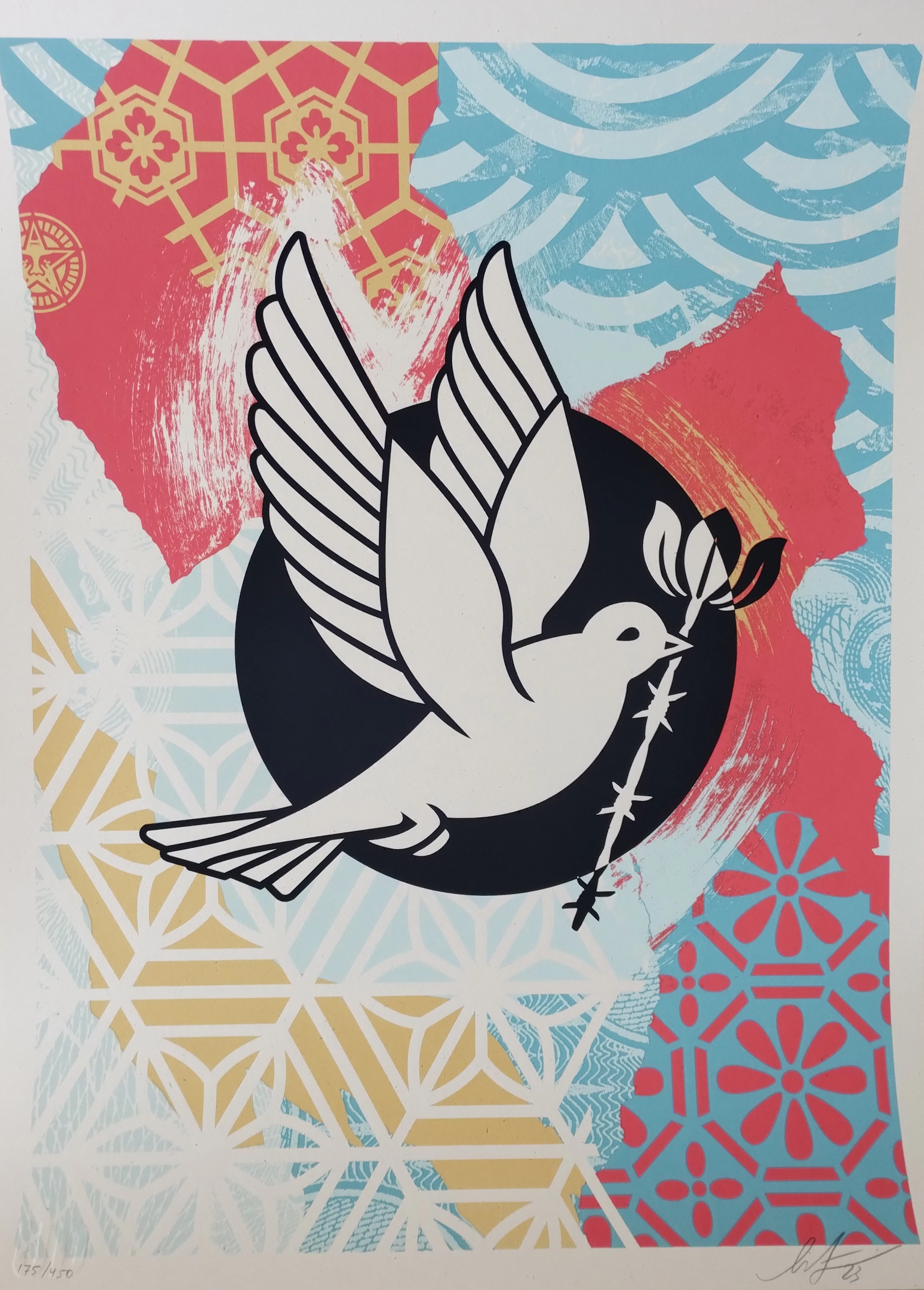 Shepard FAIREY (Obey) - Barbwire Dove Collage - Sérigraphie signée au crayon