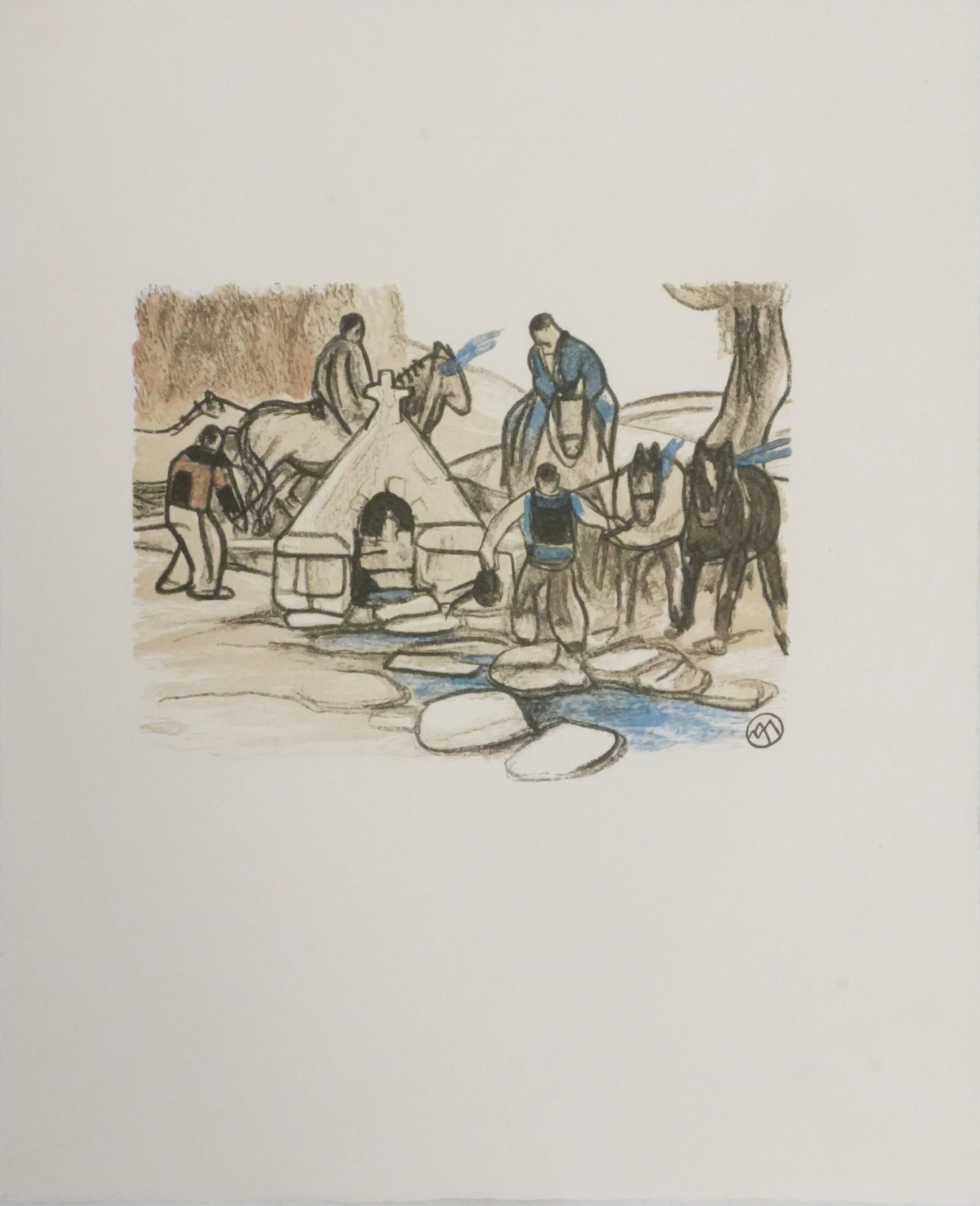 Mathurin MEHEUT : Bretagne, Au bord de la source, Gravure originale signée