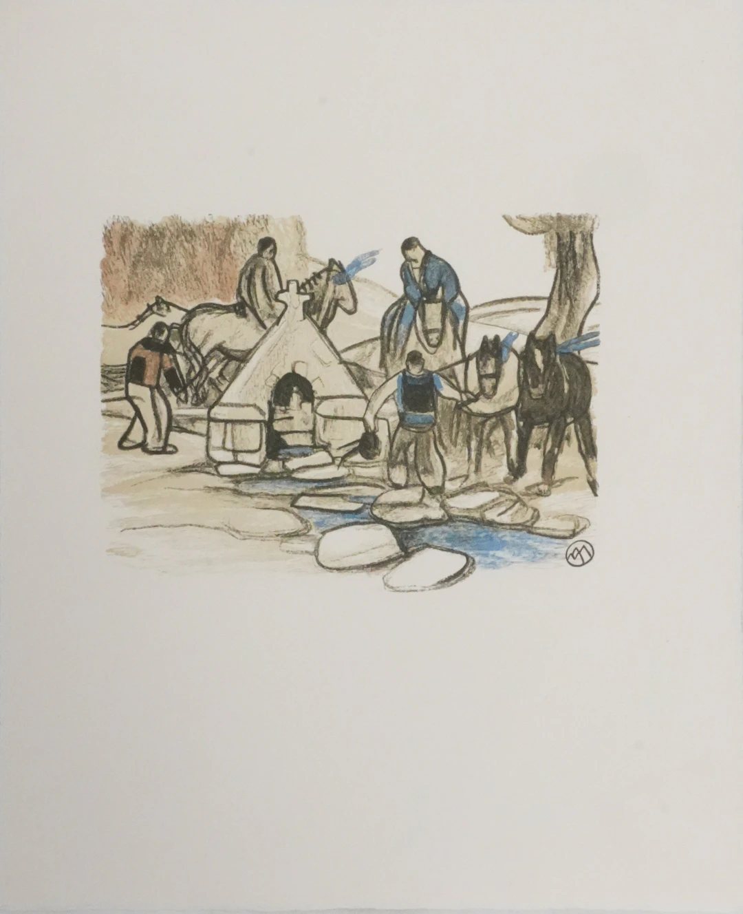 Mathurin MEHEUT : Bretagne, Au bord de la source, Gravure originale signée