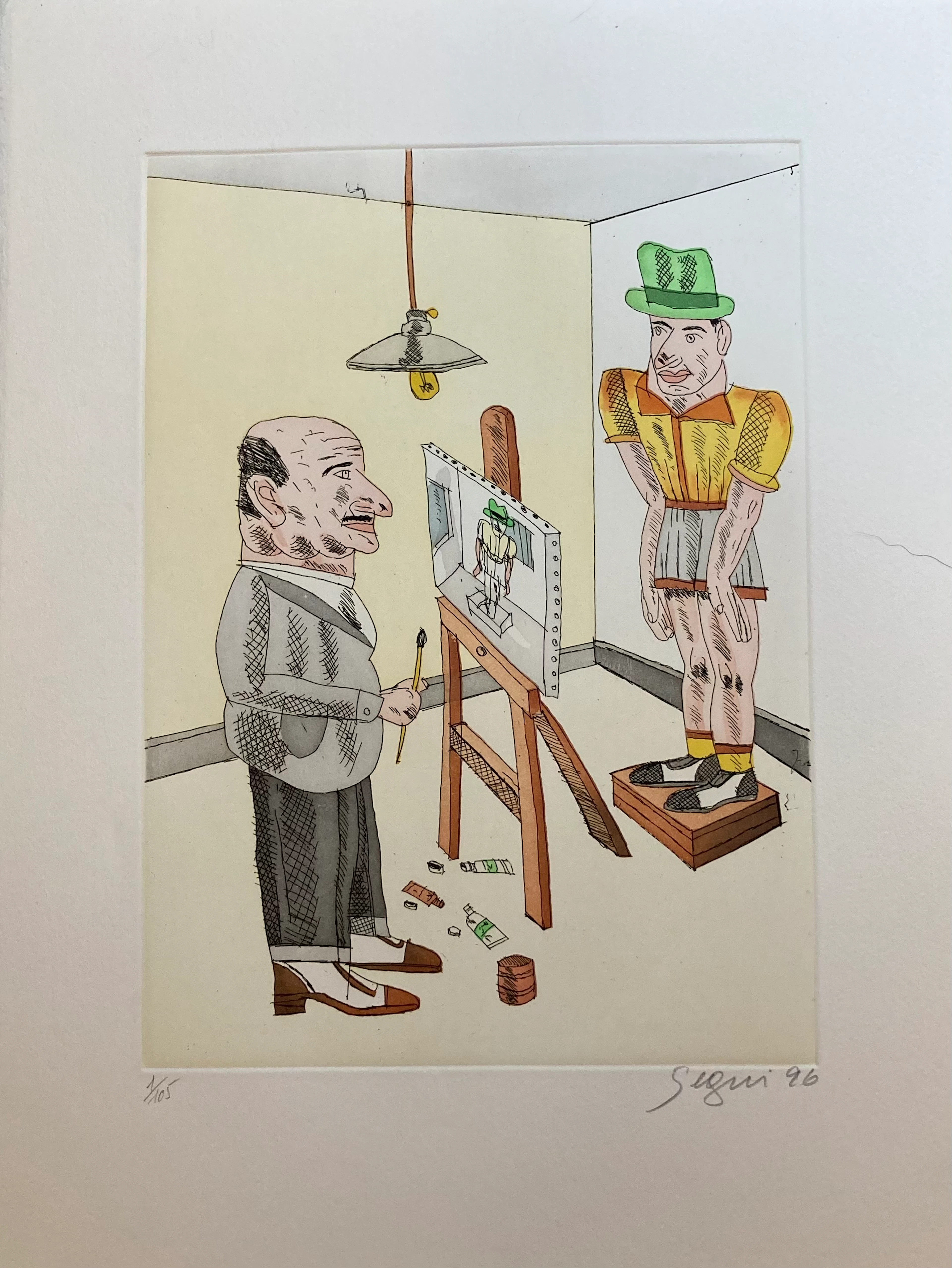 Antonio SEGUI - Le Chapeau de Juanito 5, 1996, Gravure aquarellée