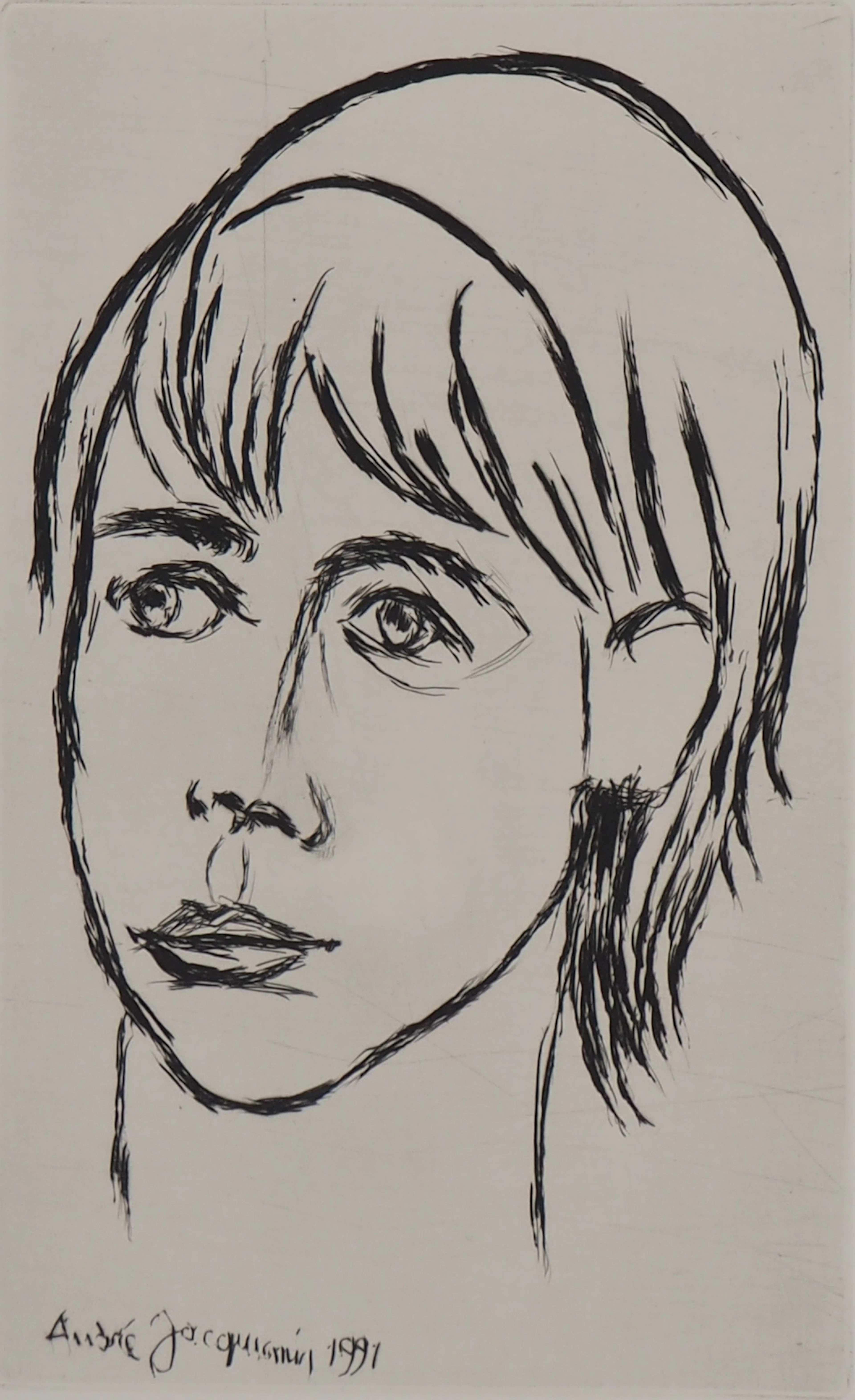André Jacquemin - Caractère : portrait d’une jeune fille - Gravure