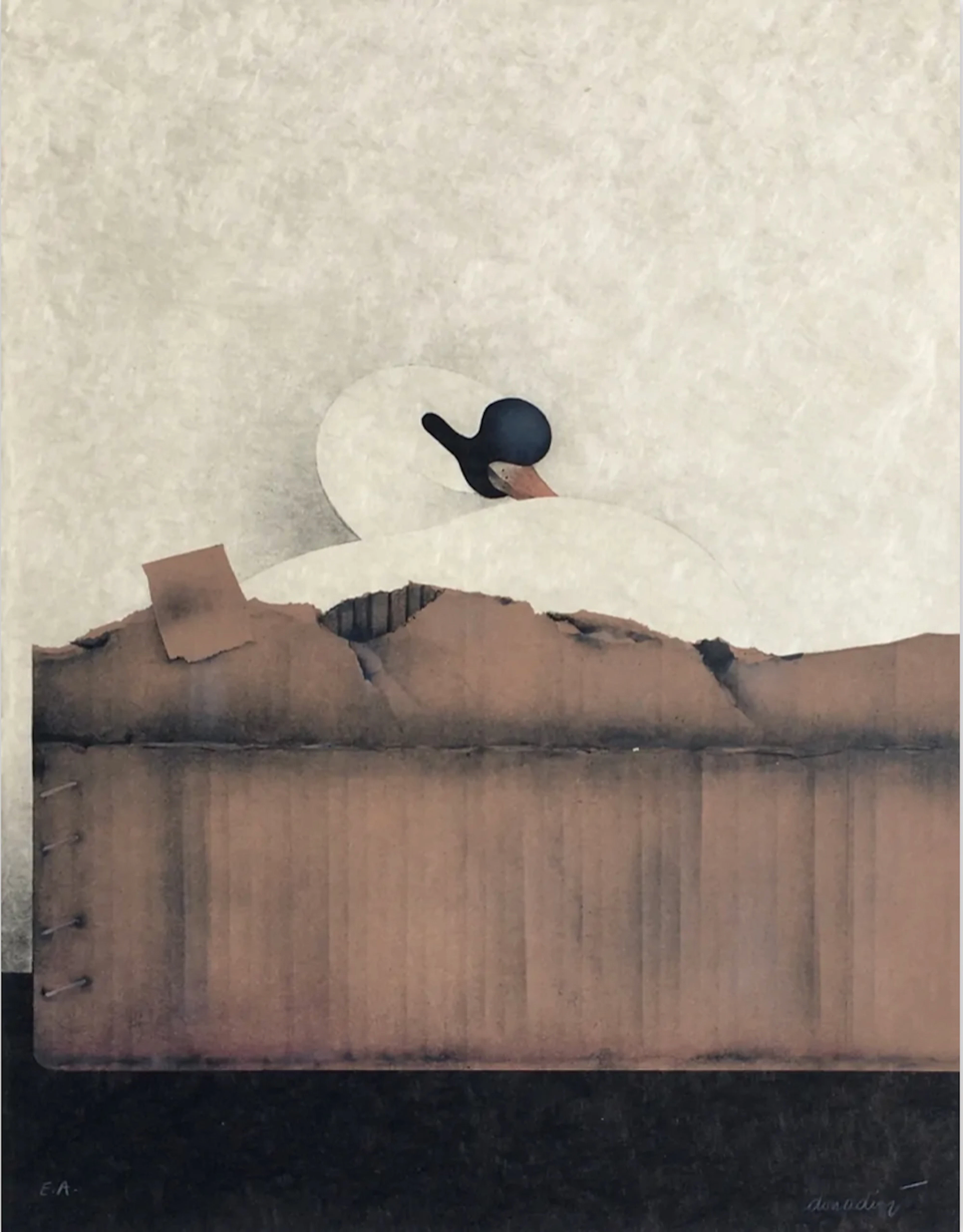 Jean Paul DONADINI : Le cygne dans le carton - Lithographie originale signée