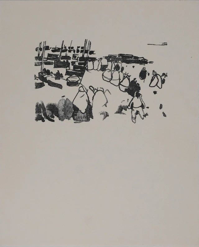 Mathurin MEHEUT : Bretagne, L'arrivée de la Croix (Noir), Gravure