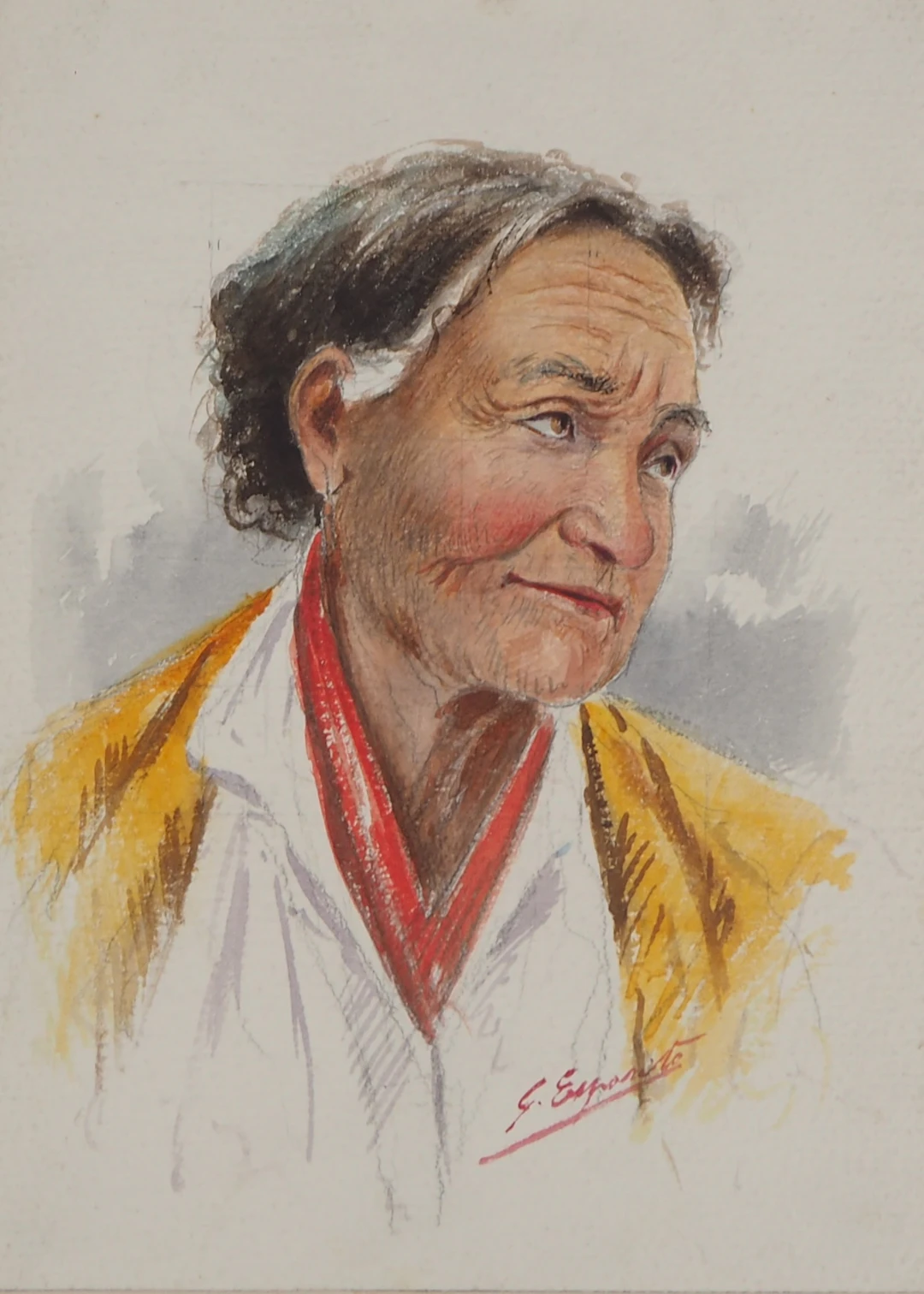 Gaetano ESPOSITO - Portrait de vieille dame - Aquarelle signée