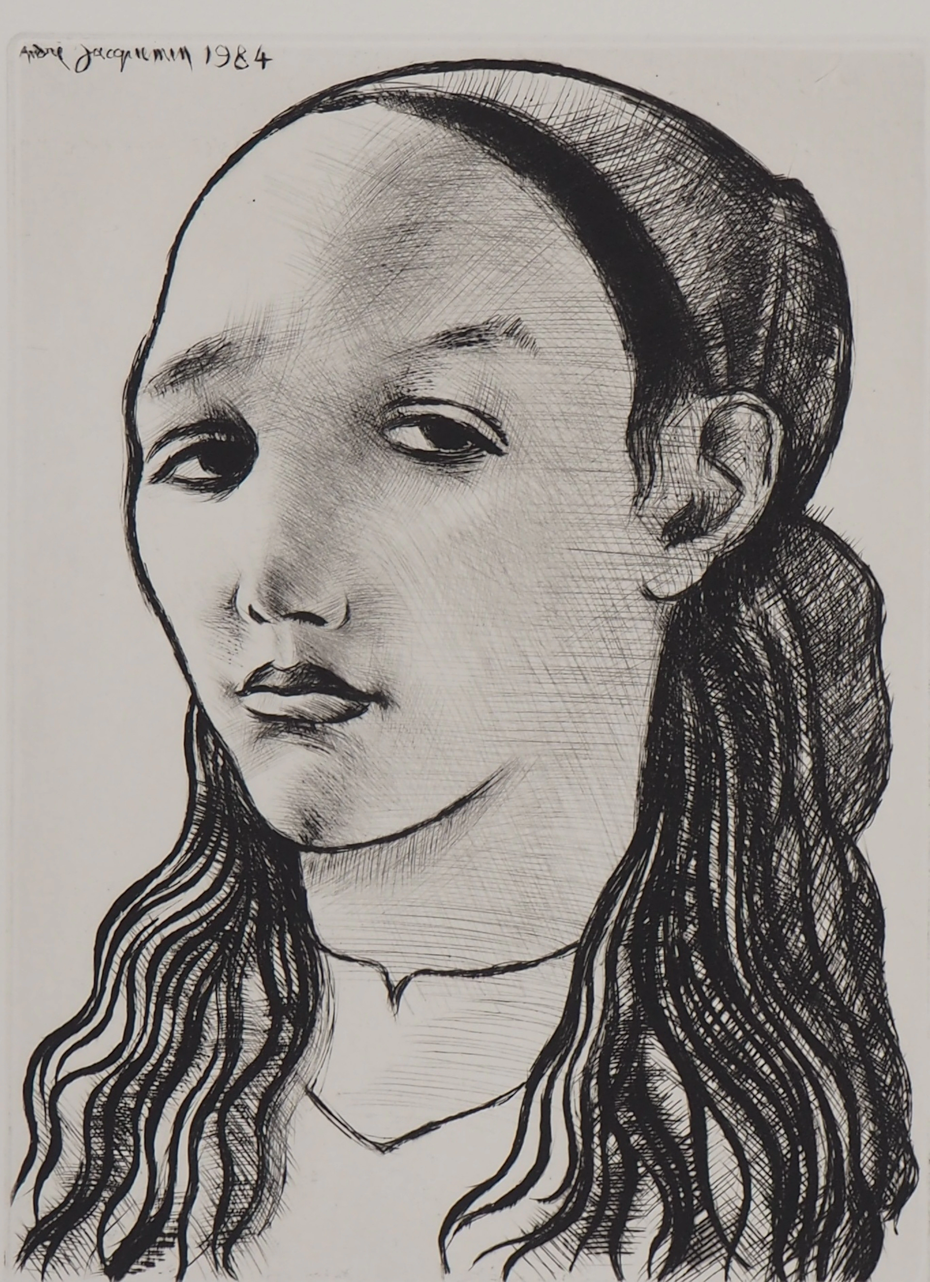 André Jacquemin - Portrait d’une jeune fille : Aïda - Gravure originale signée