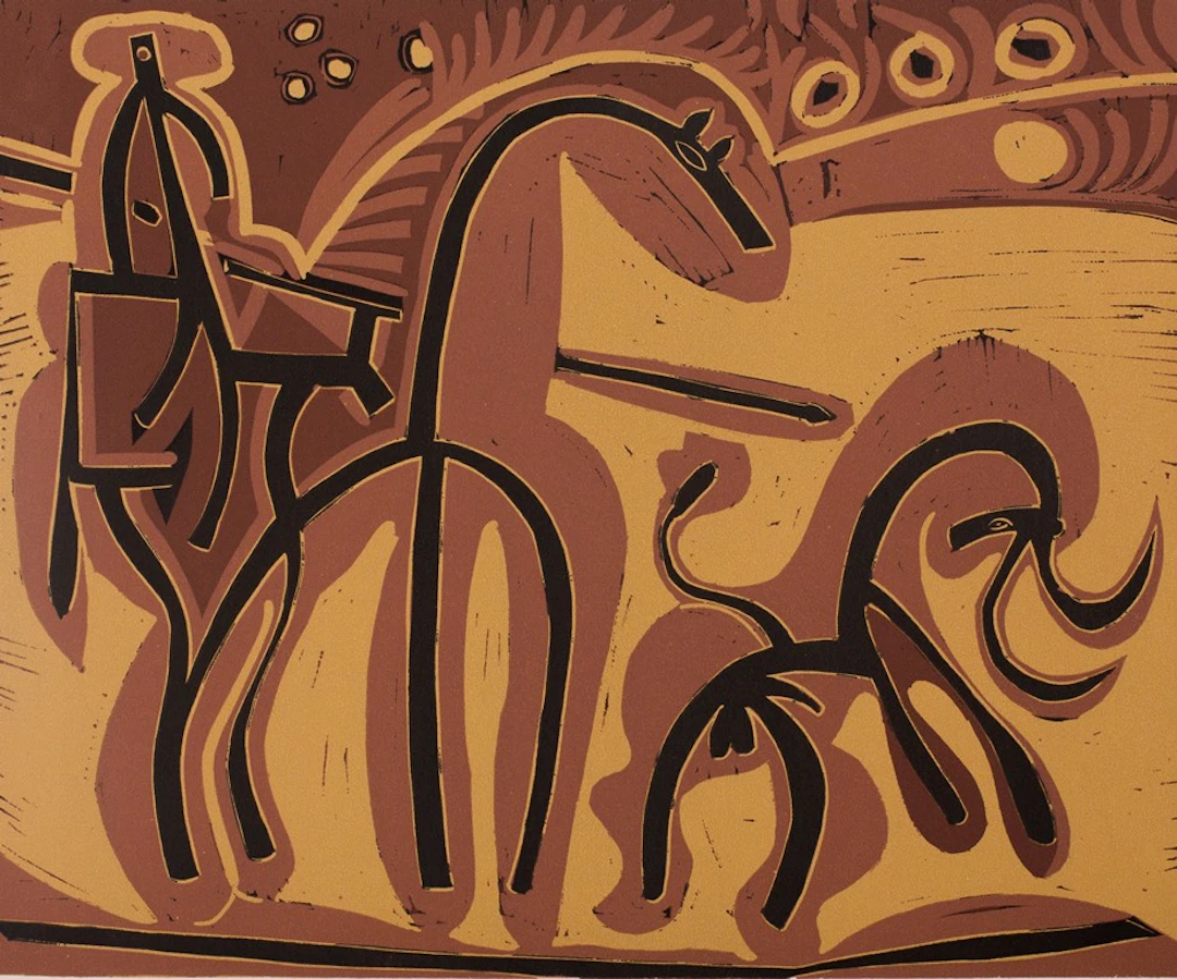 Pablo PICASSO : Picador et Taureau - Linogravure (1962)