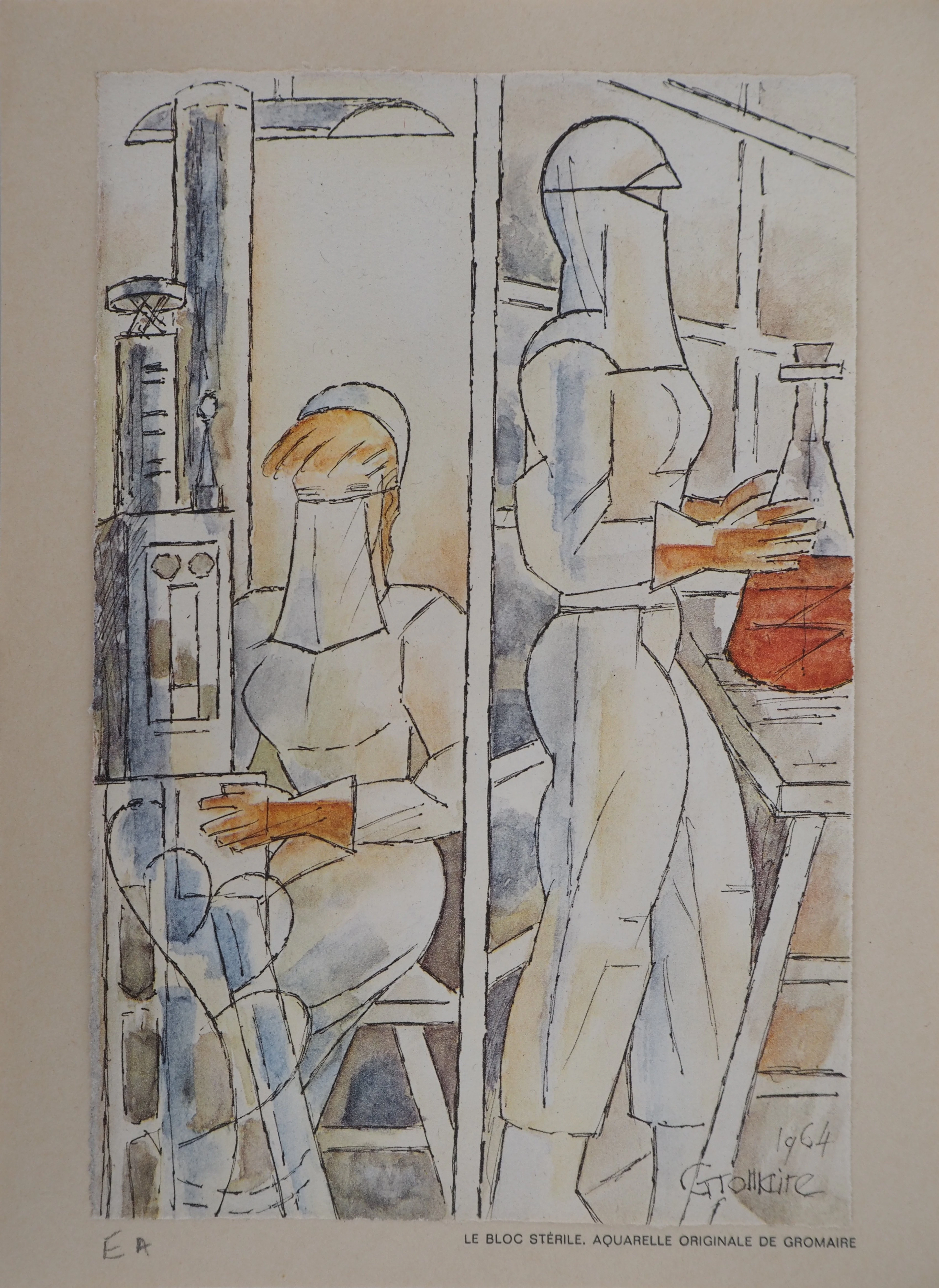 Marcel GROMAIRE - Infirmières au laboratoire - Lithographie signée