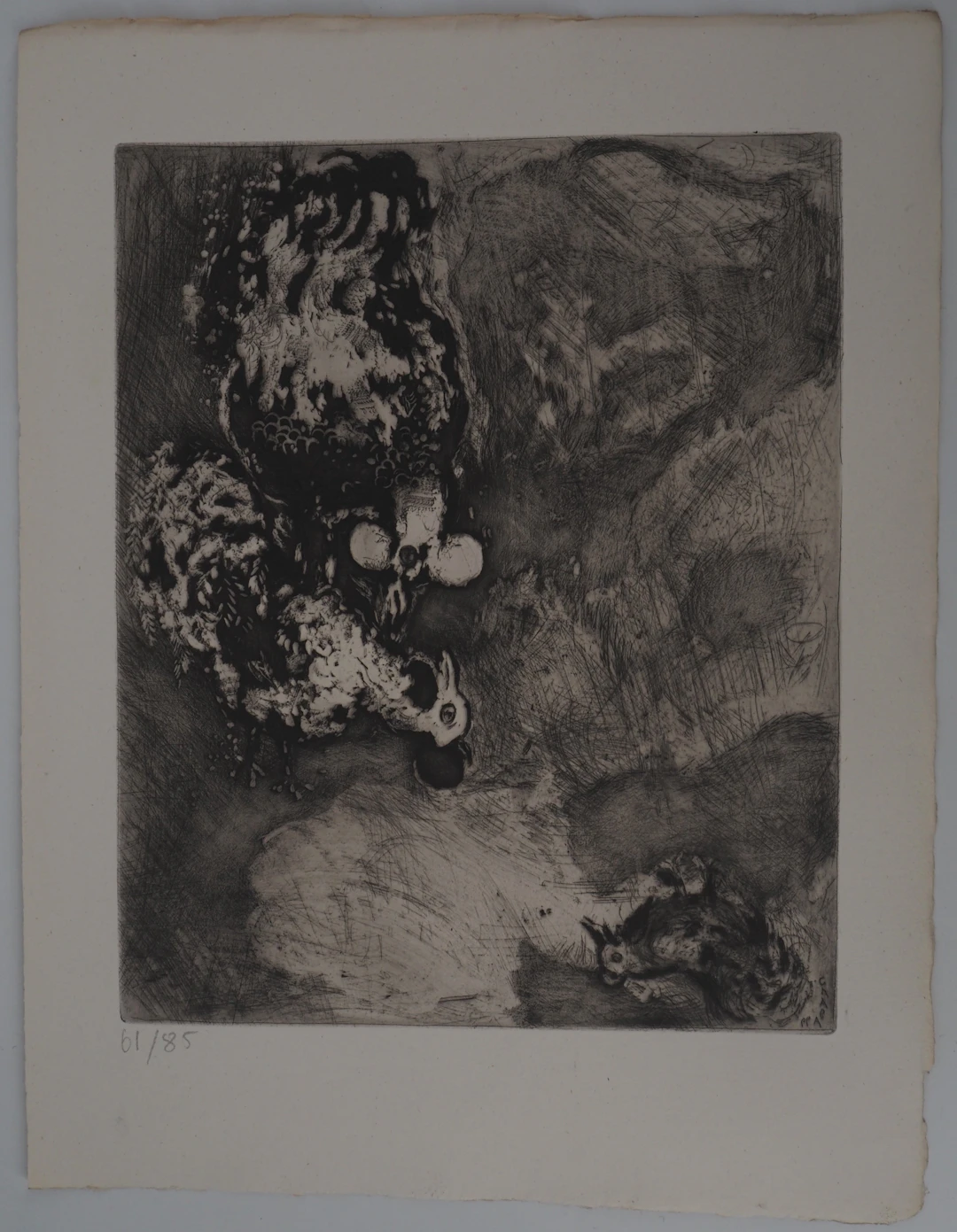 Marc CHAGALL : Les deux coqs, Gravure originale signée
