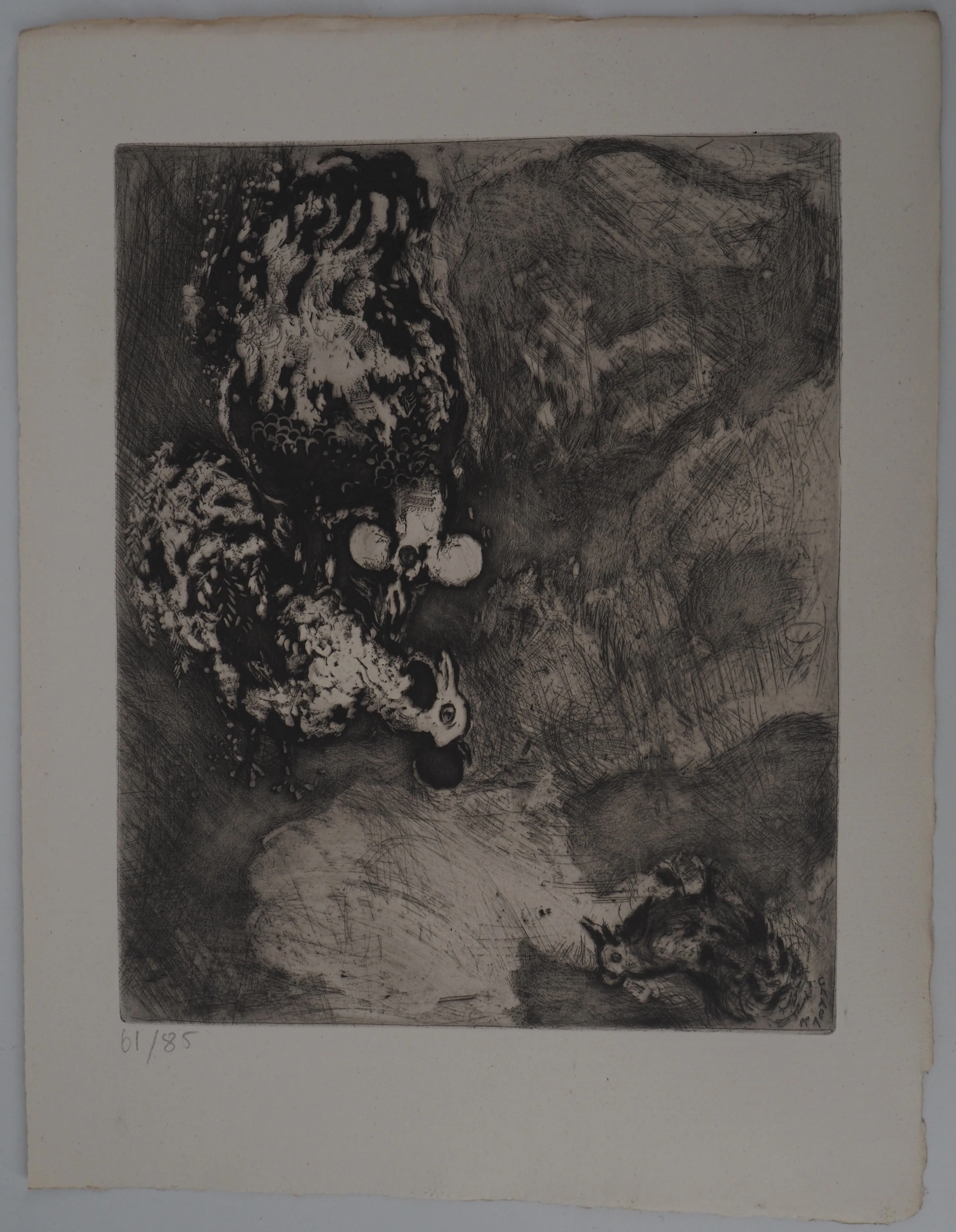 Marc CHAGALL : Les deux coqs, Gravure originale signée