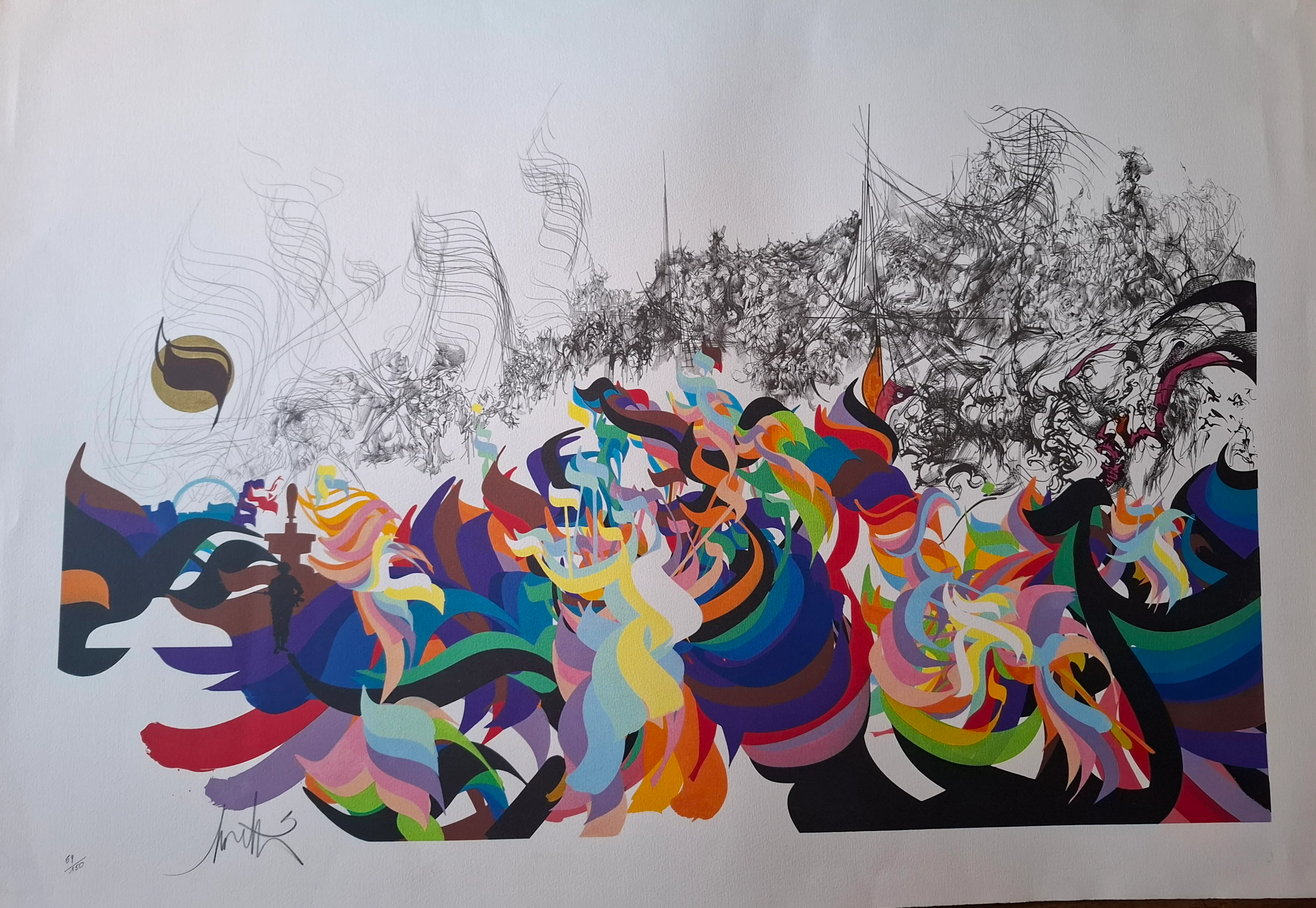 Raymond MORETTI - Composition, Lithographie en couleurs signée numerotée