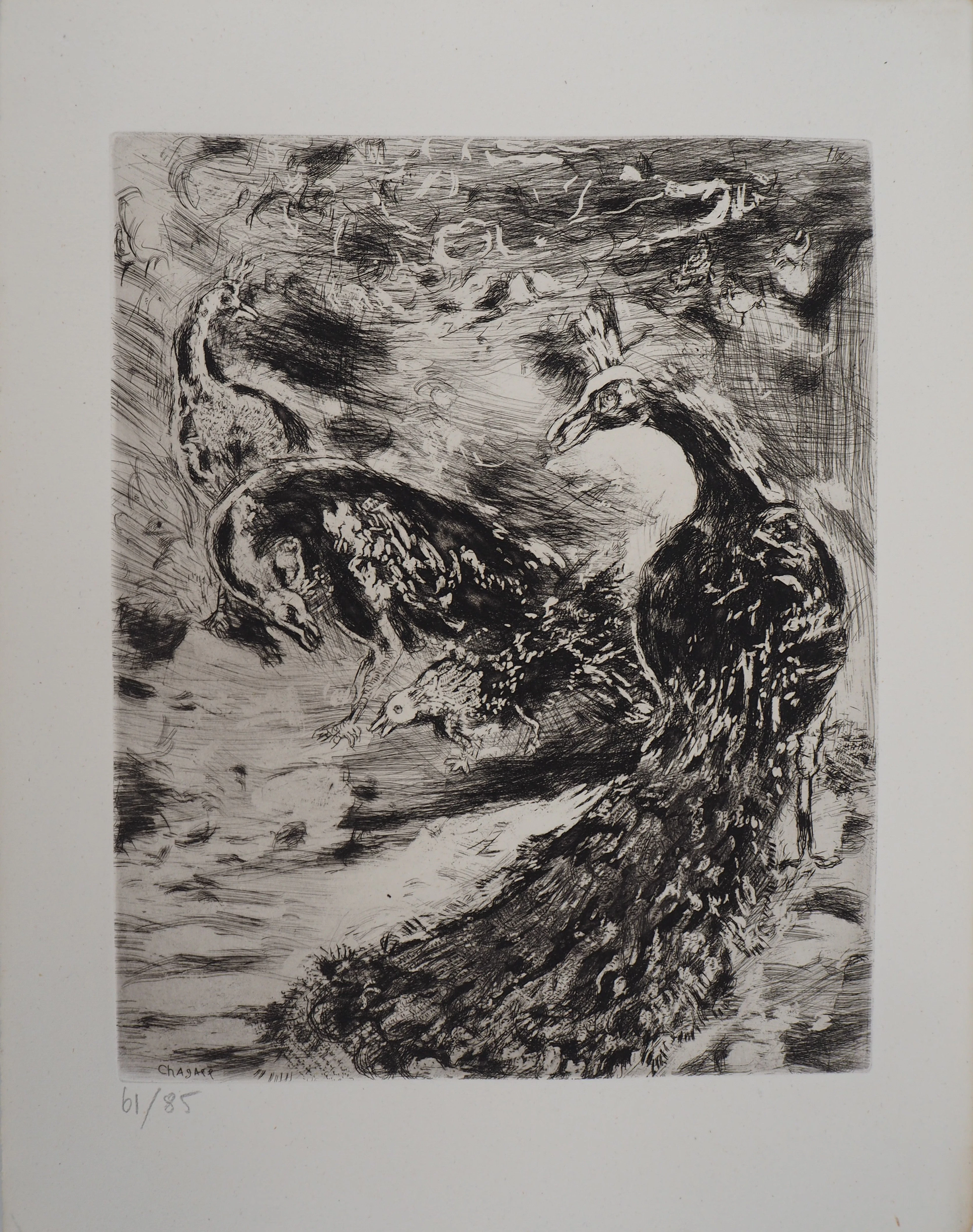 Marc CHAGALL : Les paons, Gravure originale signée
