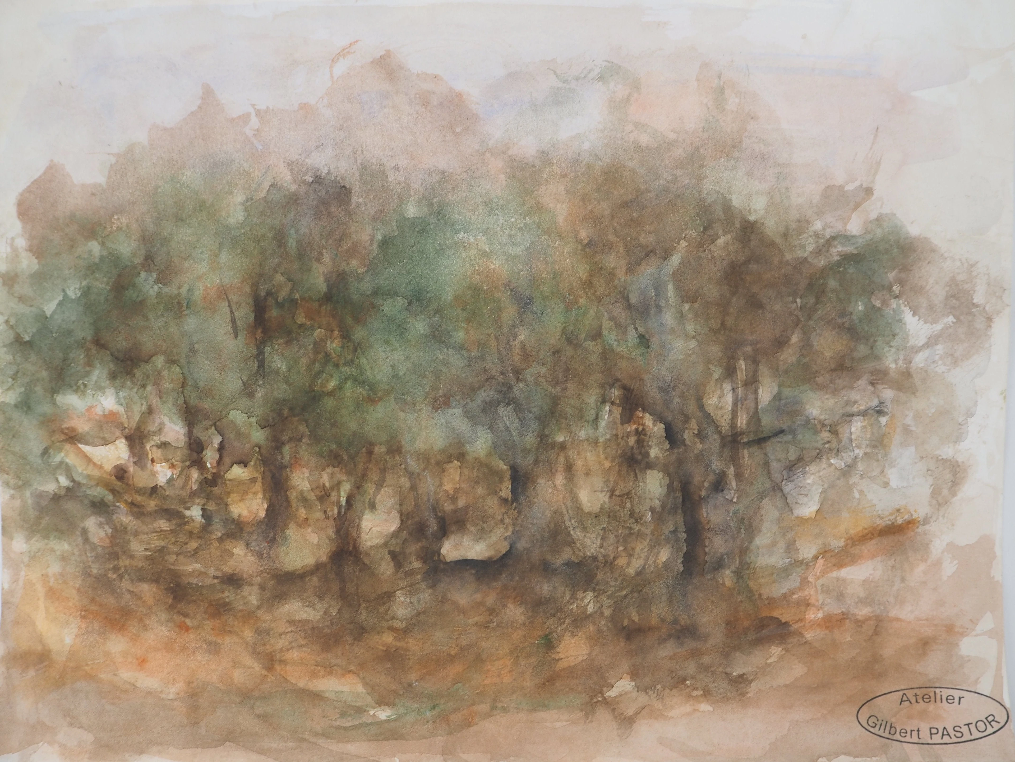 Gilbert PASTOR : Entrée du sous-bois, Aquarelle originale signée