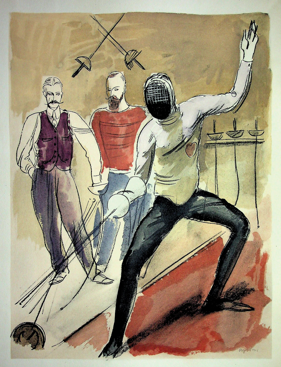Milivoj UZELAC - L’escrime, Leçon de fleuret - Lithographie originale signée